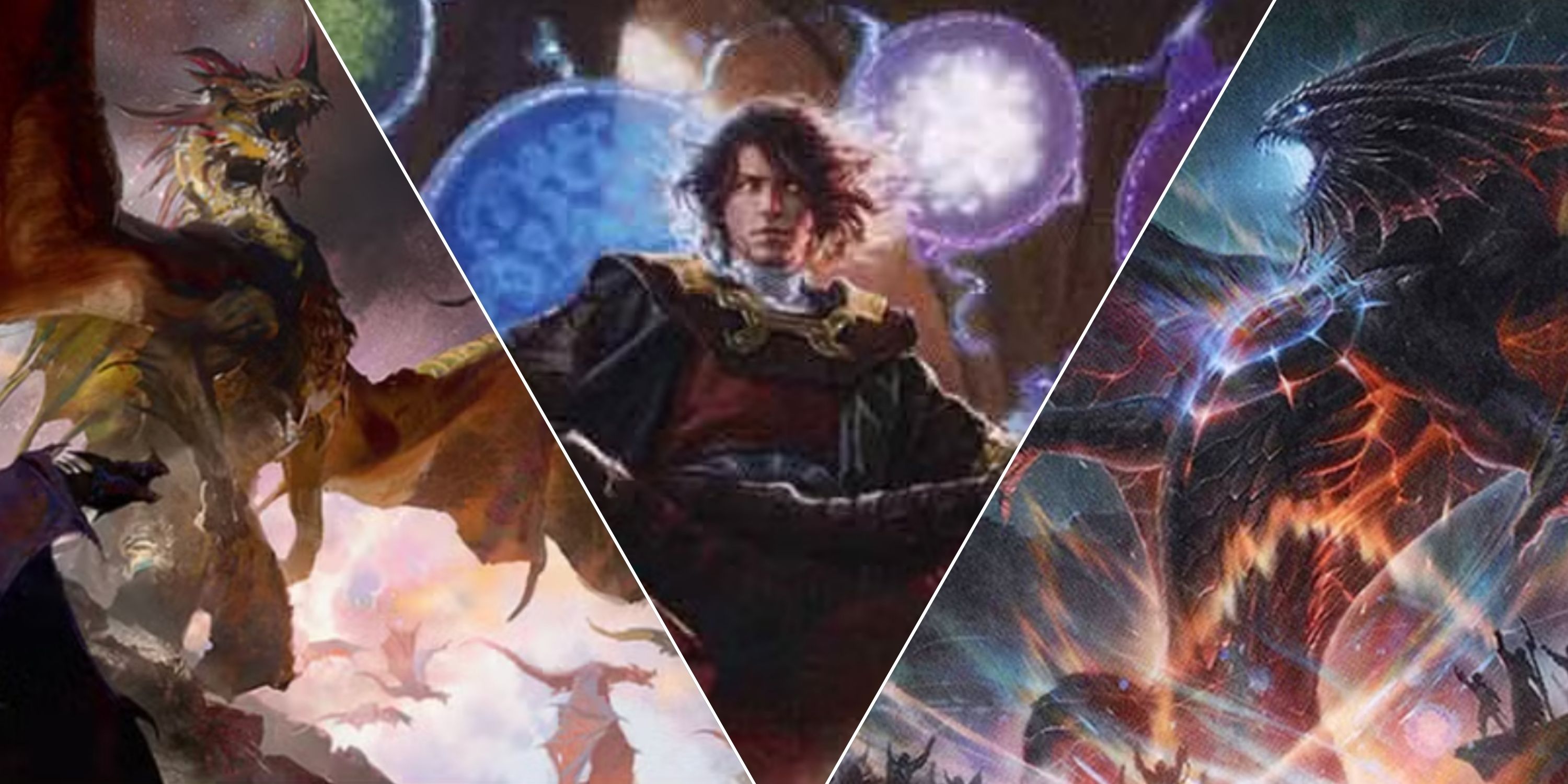 Magic The Gathering collage image of three WUBRG Commanders