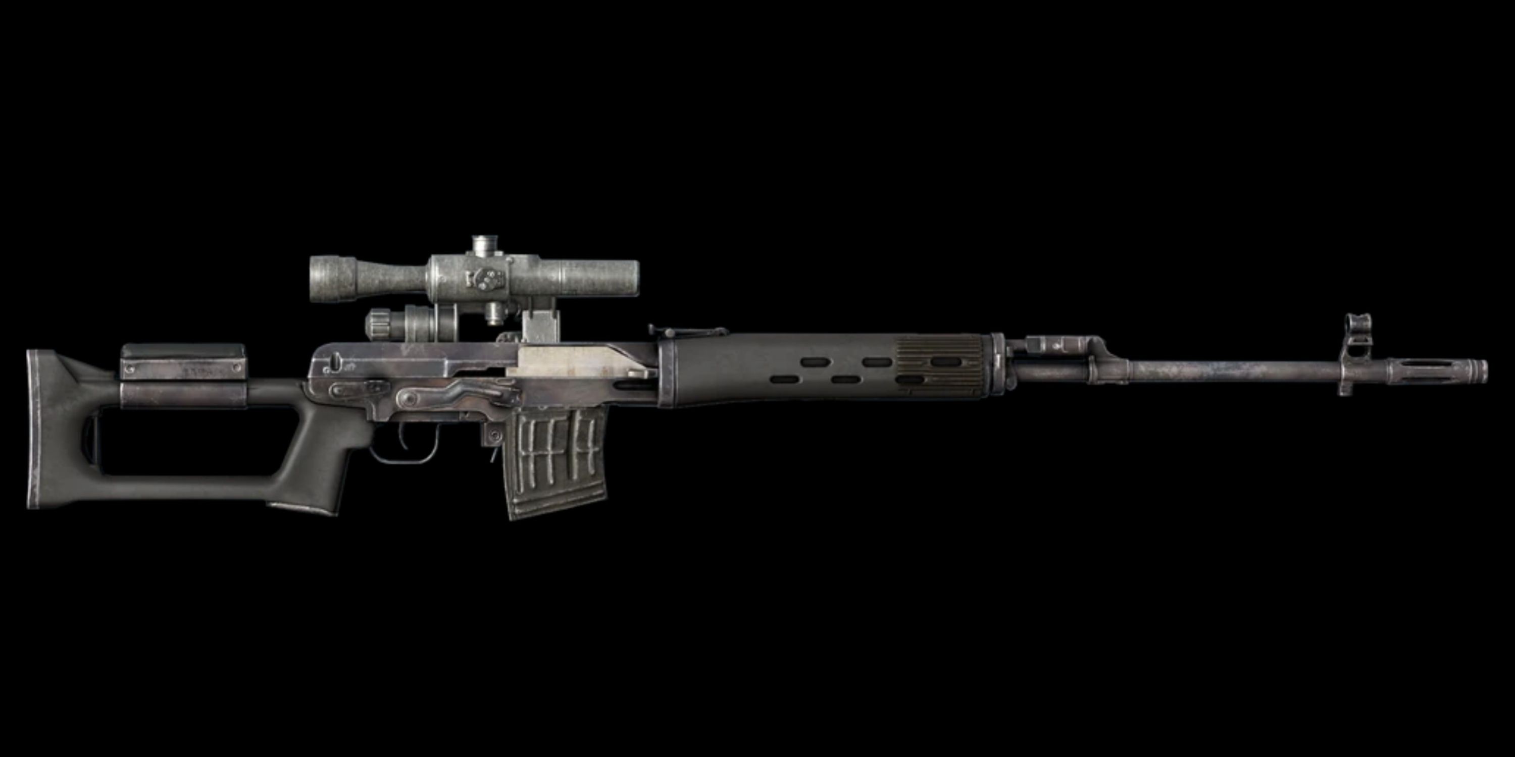The VSD sniper rifle from DayZ against a black background.