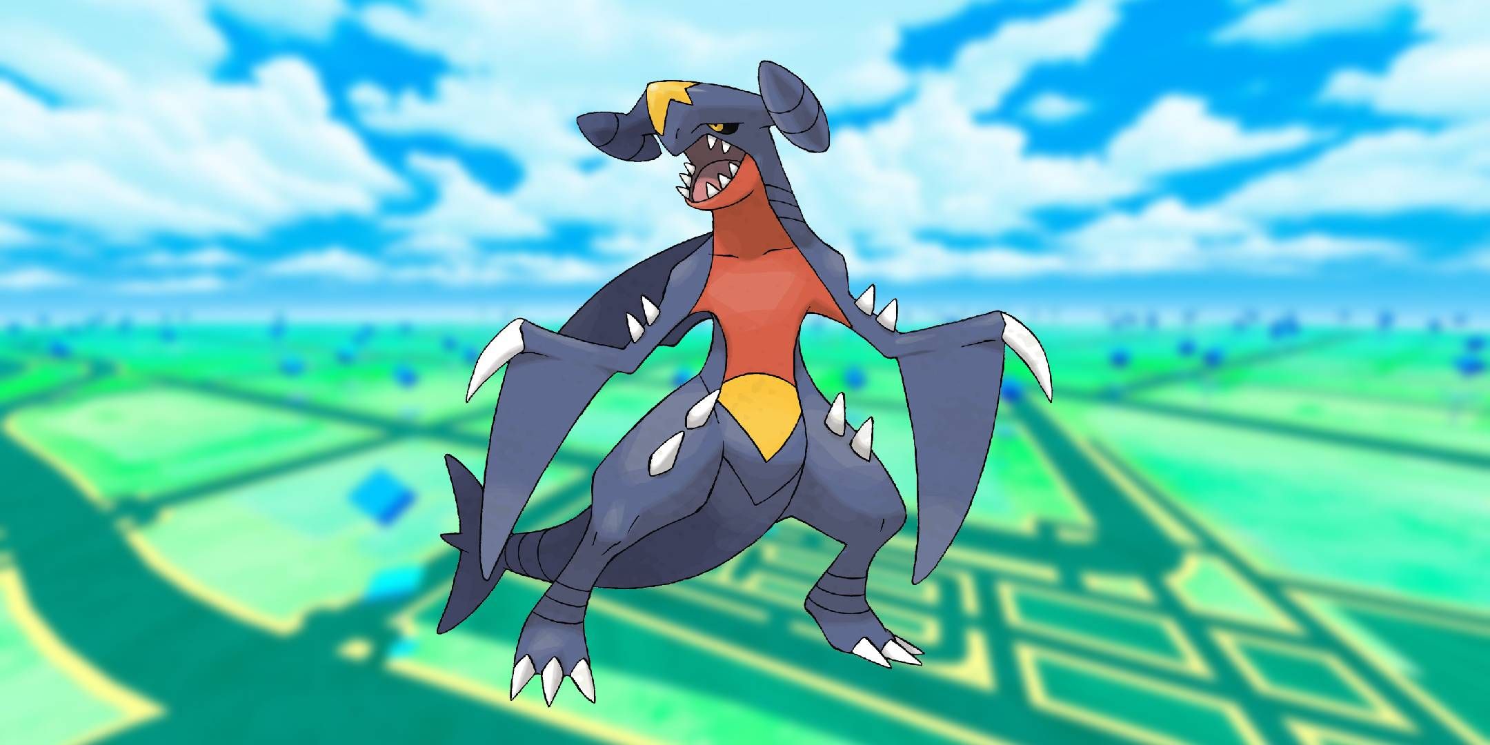 Official artwork of Garchomp from Pokmeon Go.