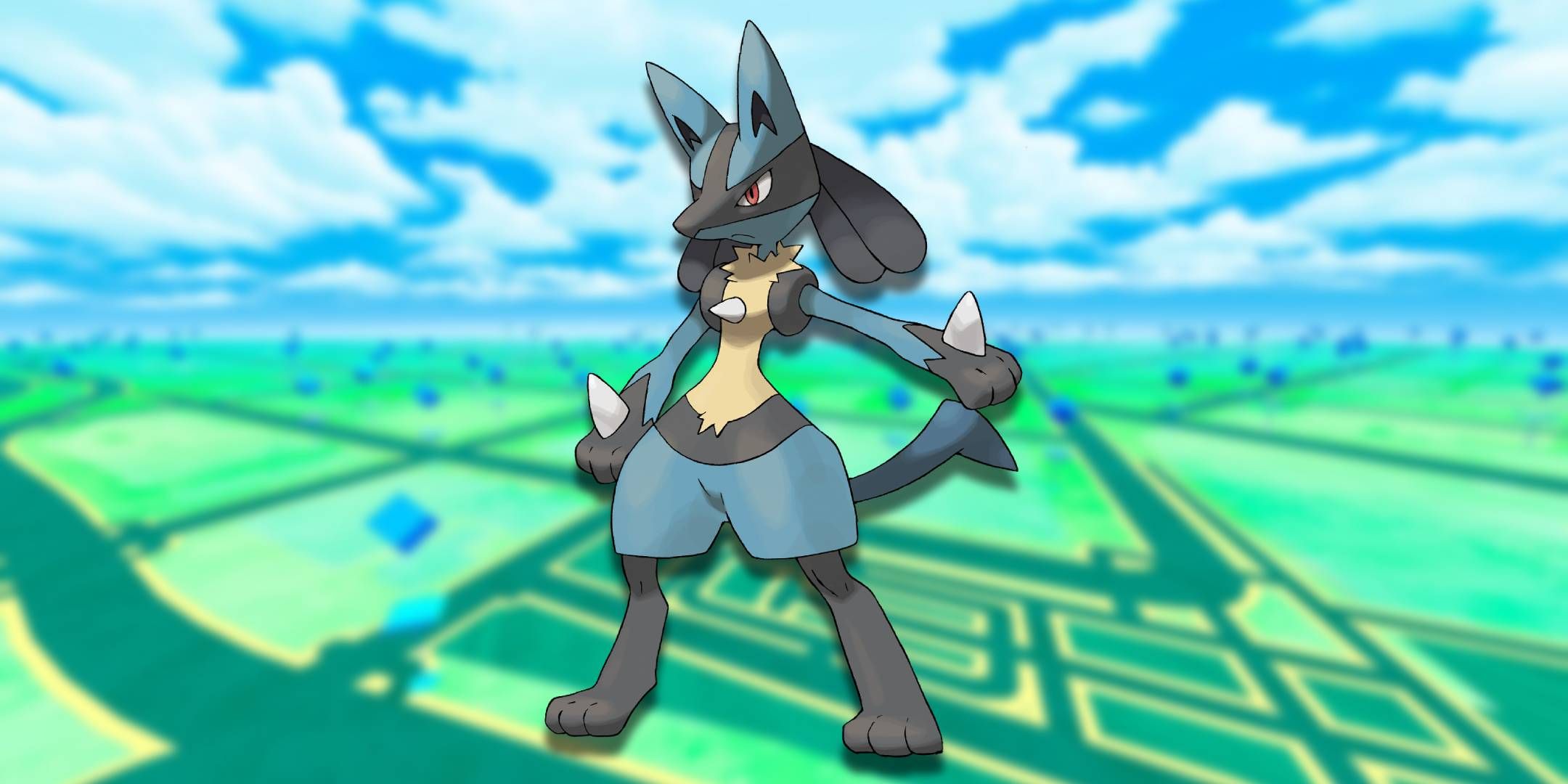 Official artwork of Lucario from Pokmeon Go.