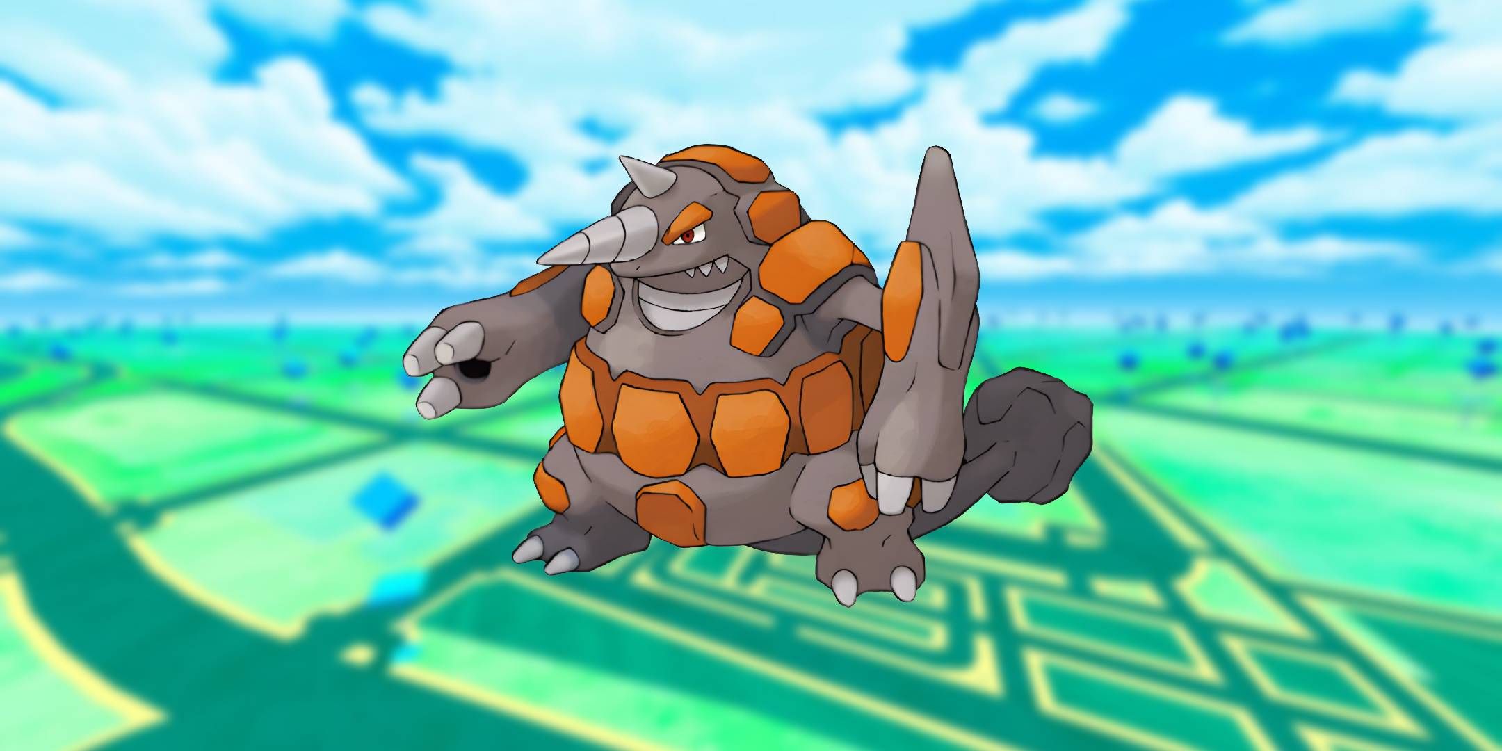 Official artwork of Rhyperior from Pokmeon Go.