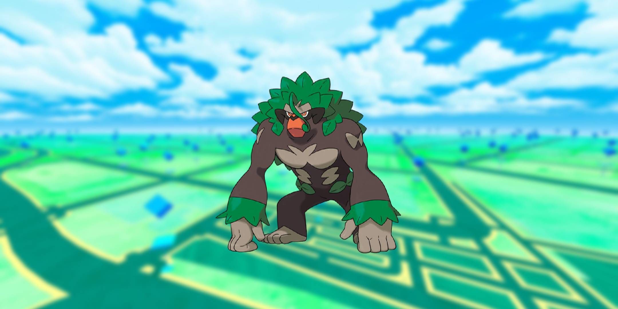 Official artwork of Rillaboom from Pokmeon Go.