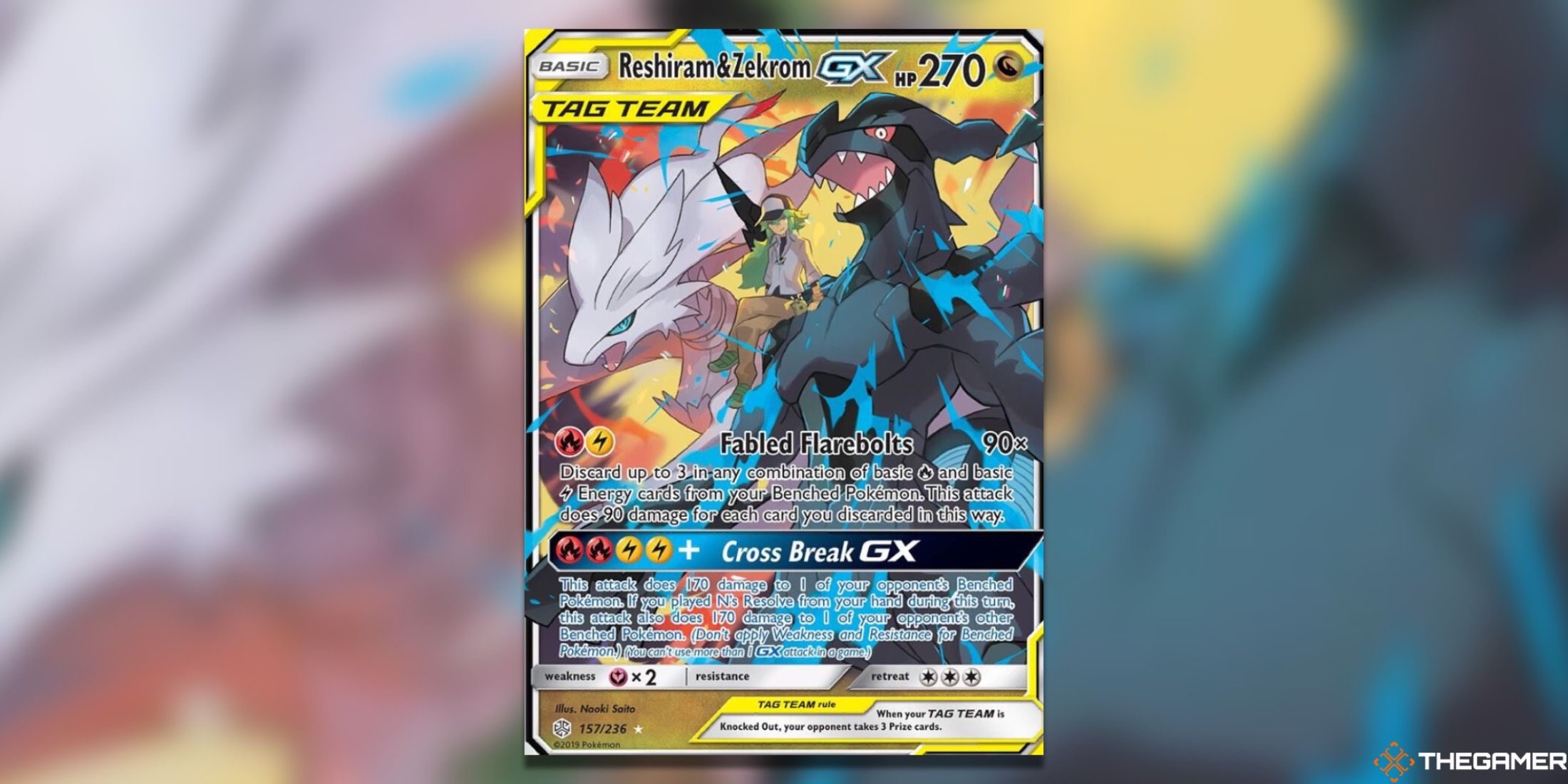 The Cosmic Eclipse Reshiram Zekrom GX Ultra Rare from the Pokemon TCG.