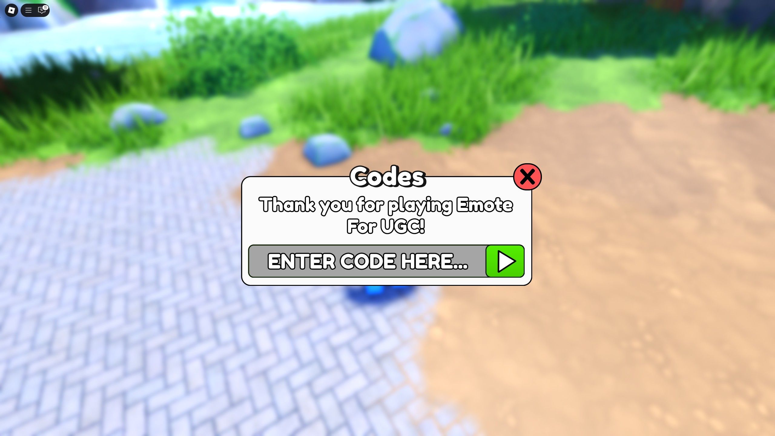 the codes box in Emote For UGC on Roblox