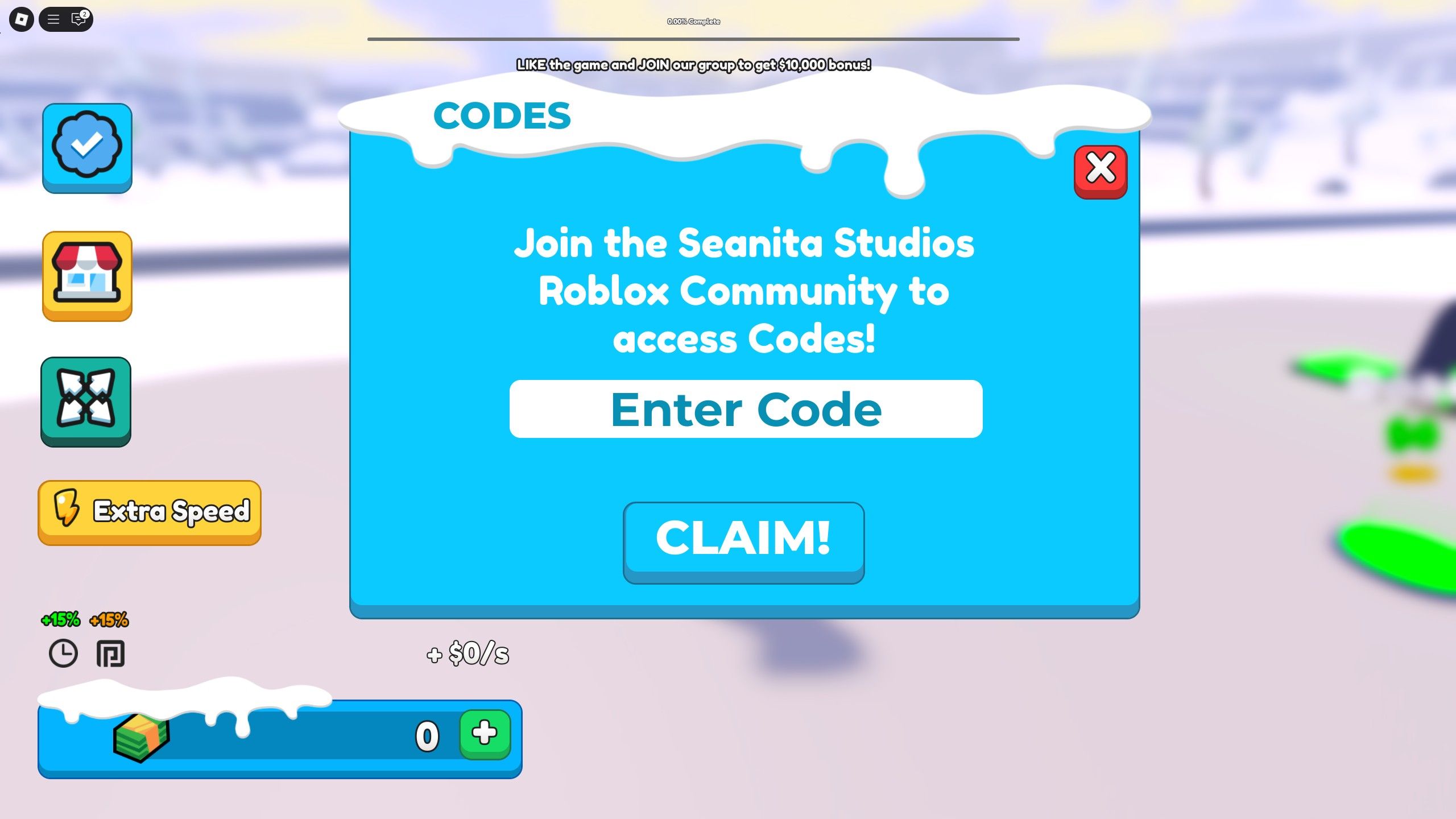 the codes box in Mountain Resort Tycoon on Roblox