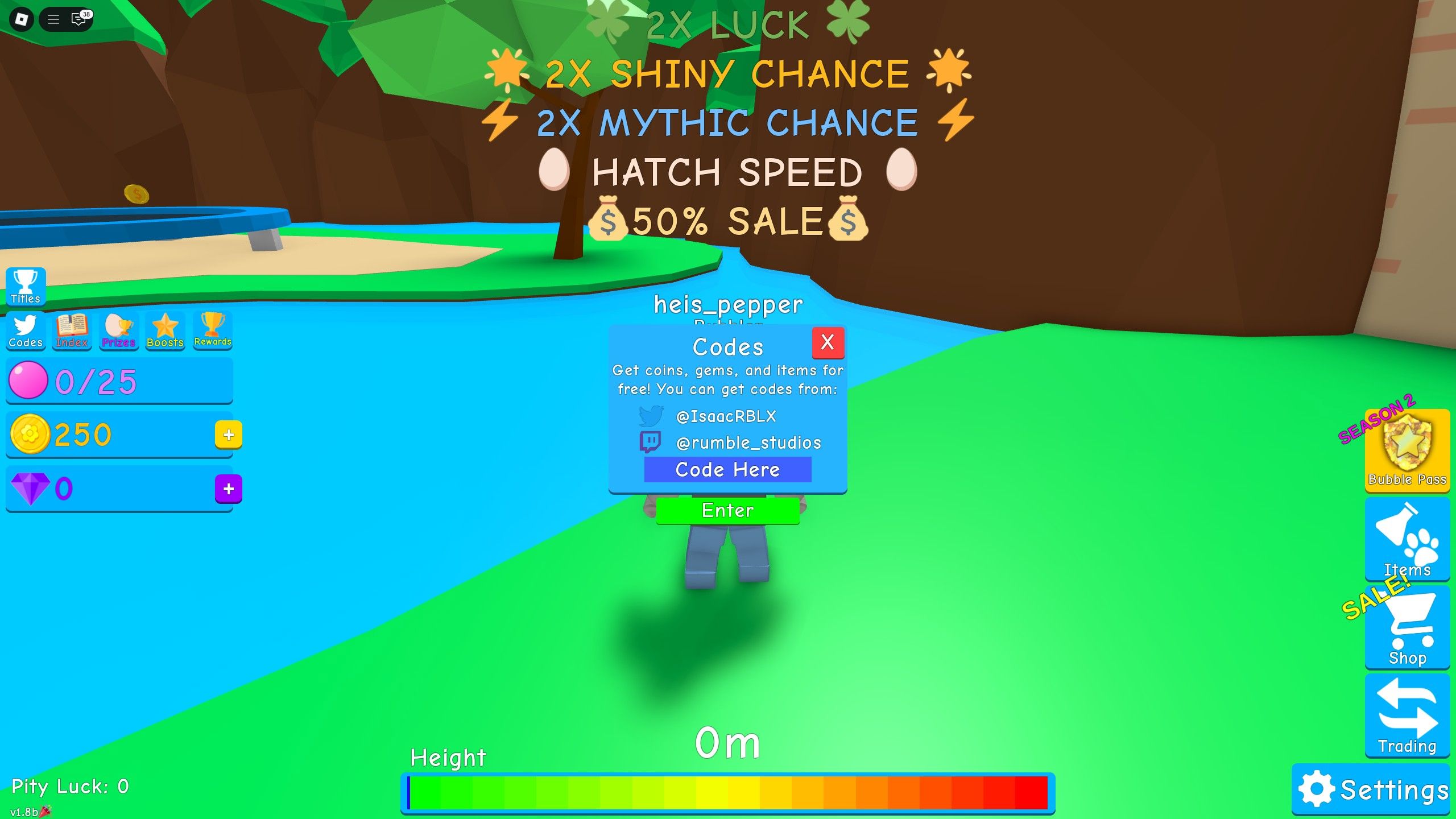 the codes box in Paul's Bubble Gum Simulator Reborn on Roblox