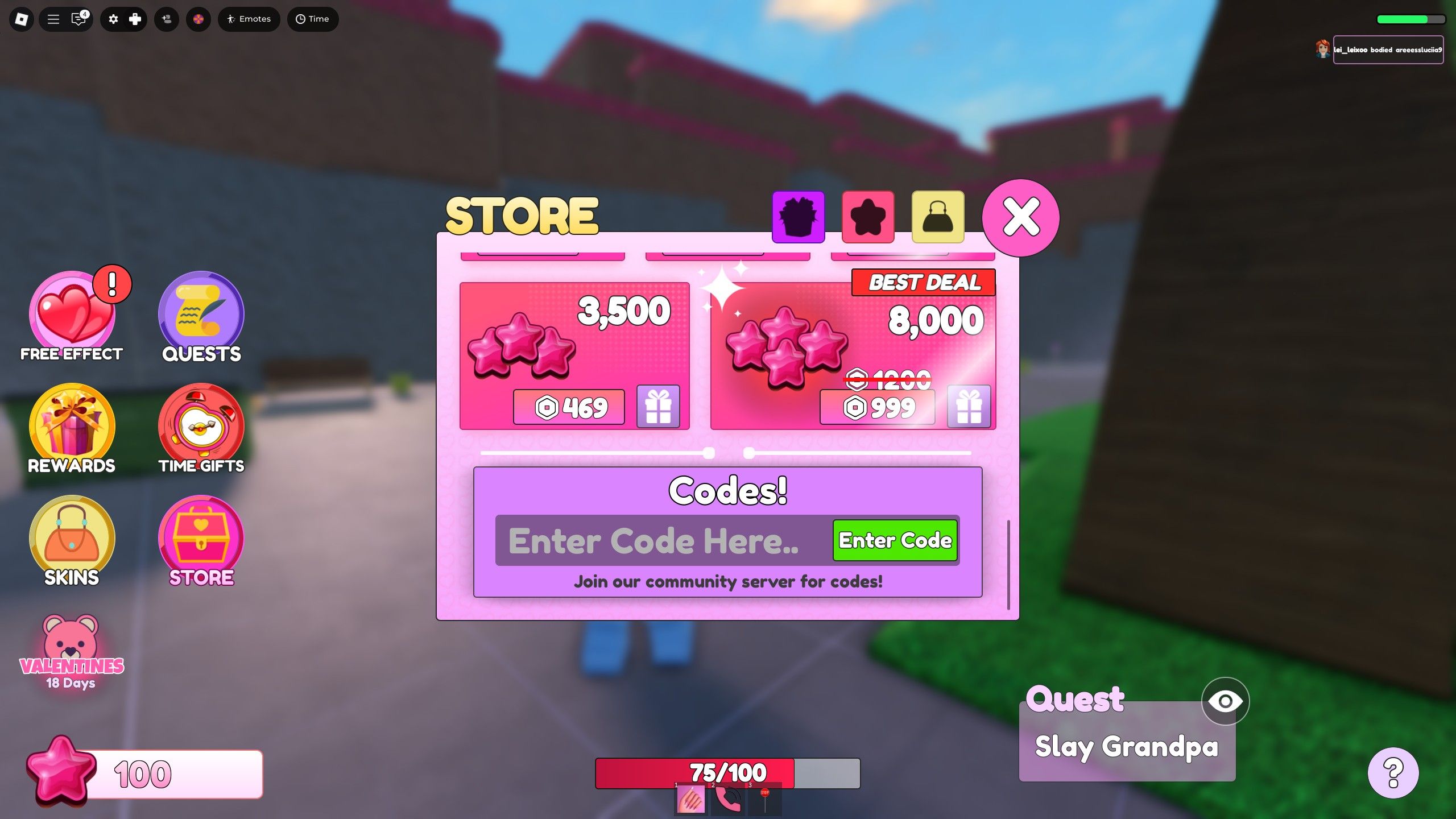 codes box in Baddies Brawl on Roblox 