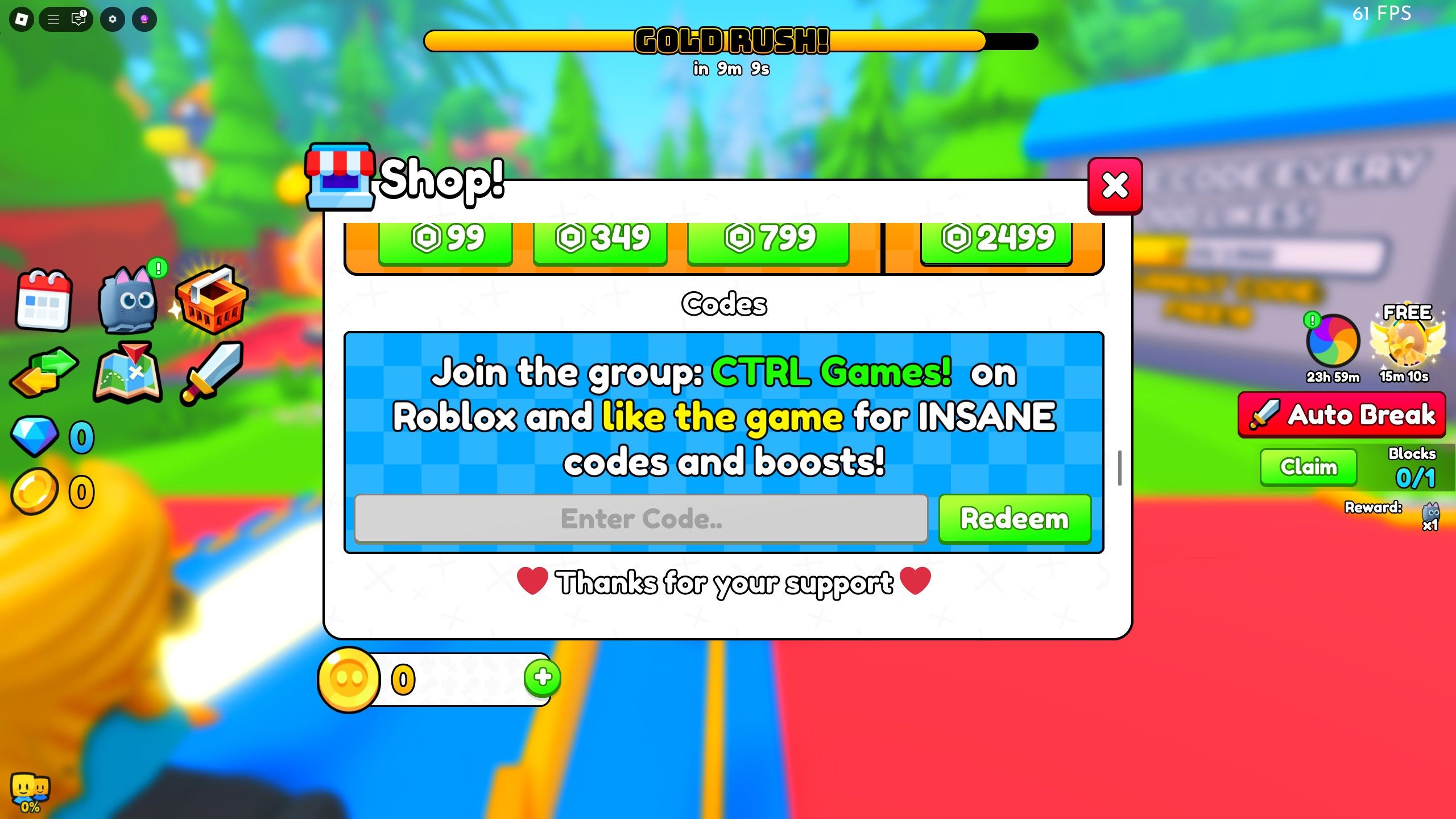 the codes box in Lucky Block Legends on Roblox 