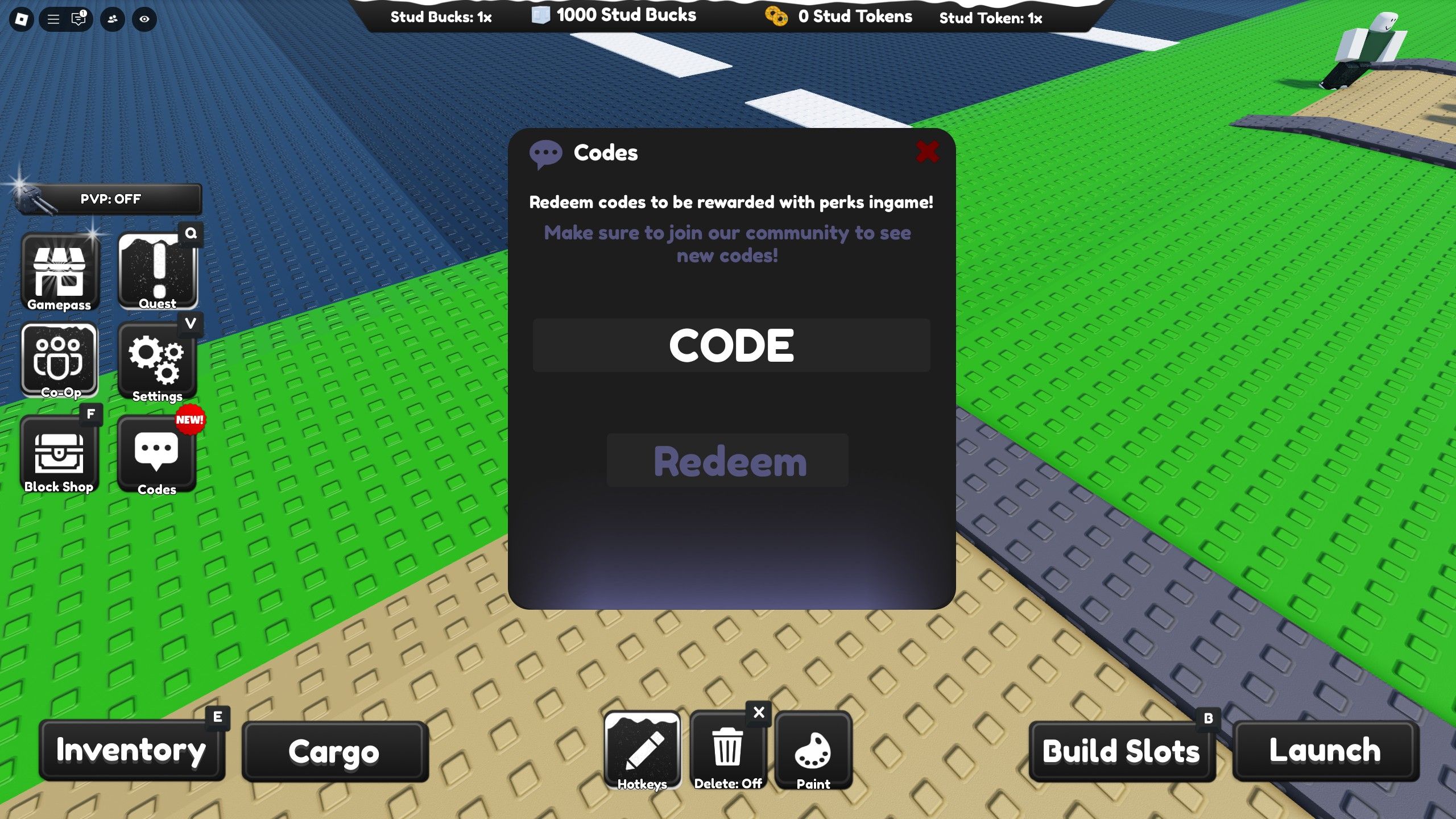 the codes box in Risky Haul on Roblox