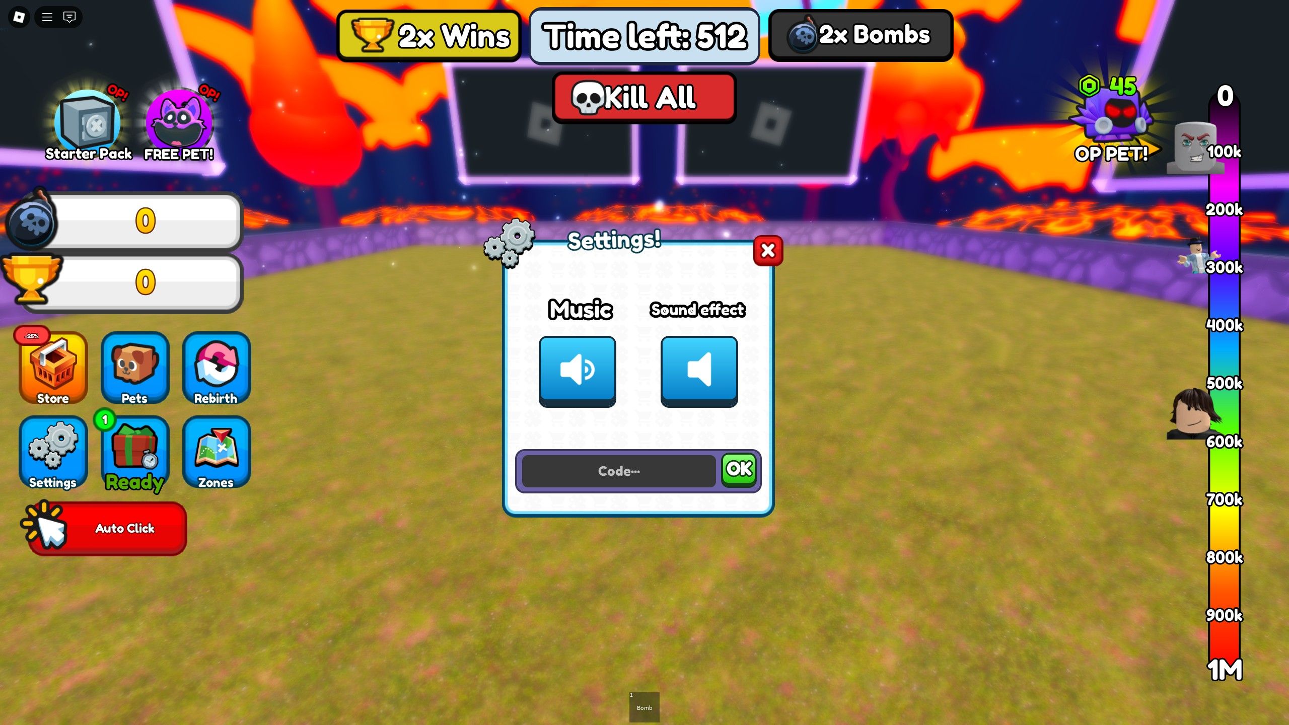 the codes box in Bomb Digging Simulator on Roblox