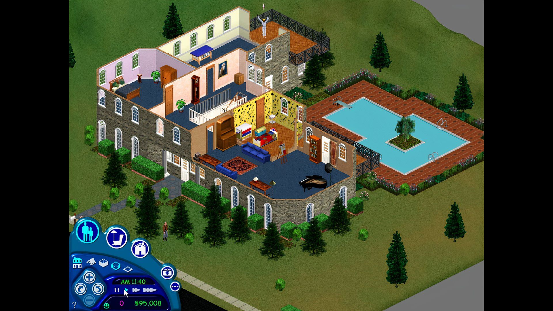 A large sims 1 house with pool.