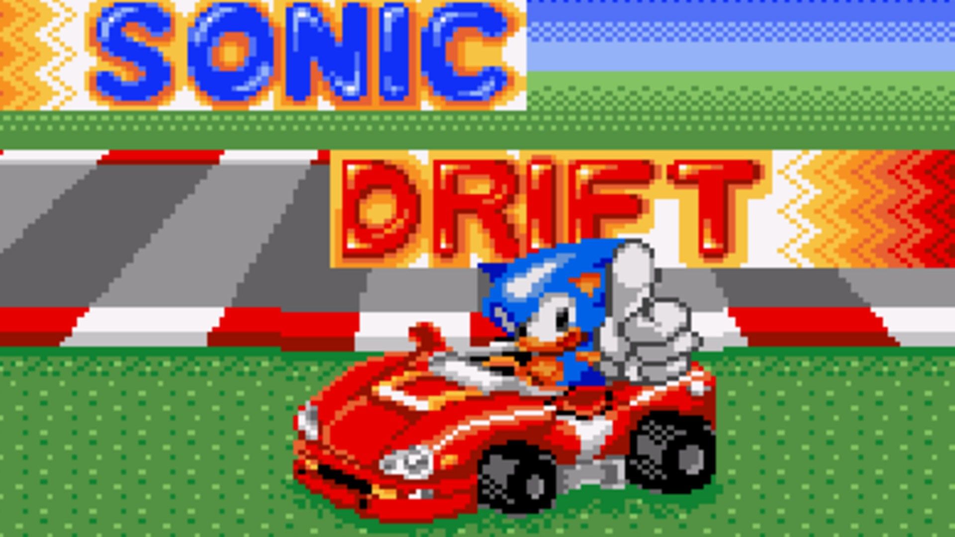 Sonic on the start-up screen for Sonic Drift.
