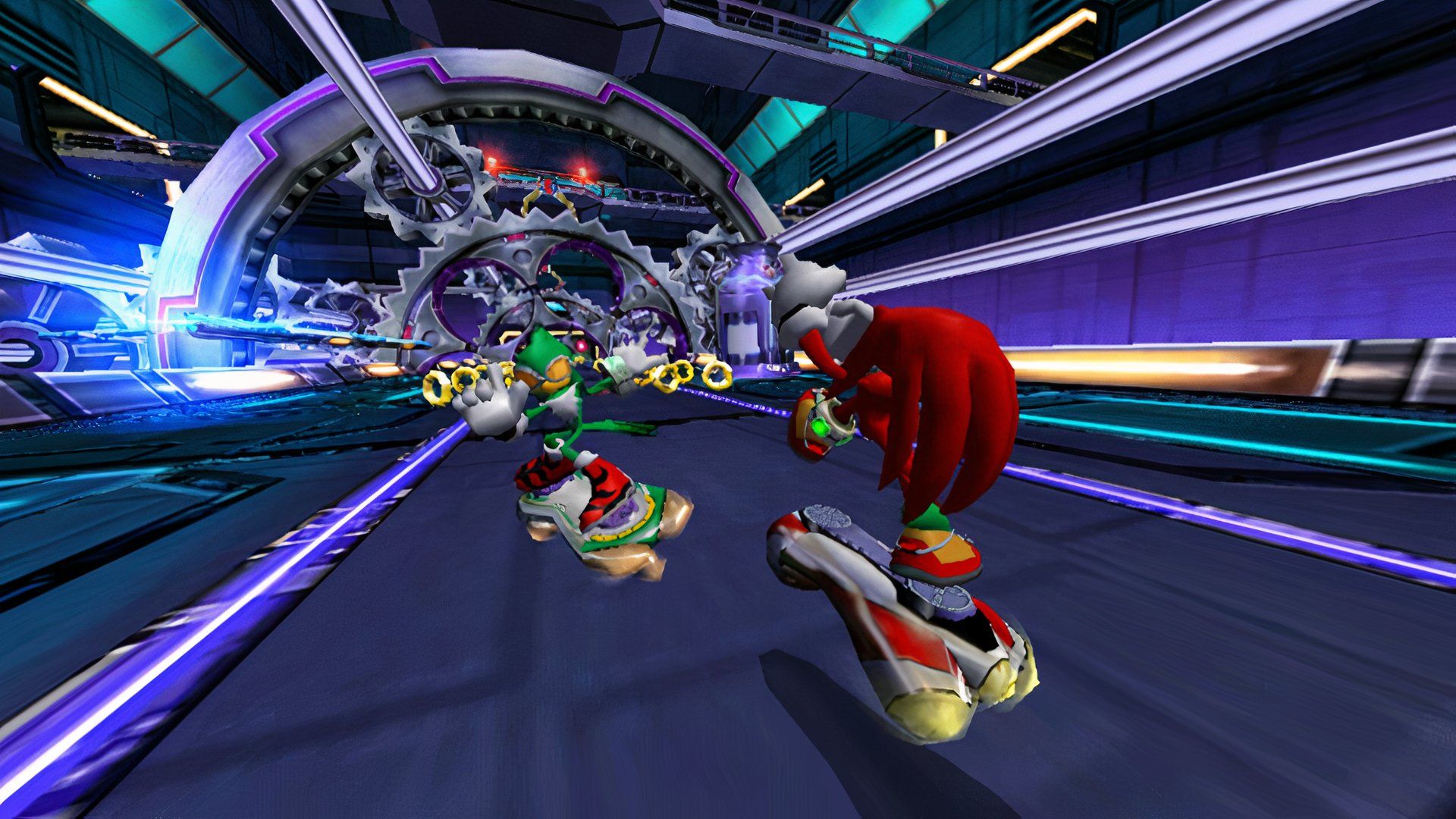 Knuckles and Jet racing each other in Sonic Riders Zero Gravity.