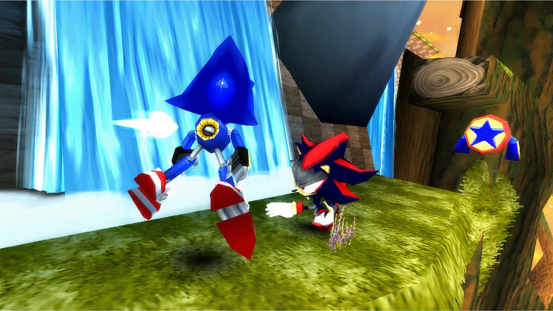 Shadow battles Metal Sonic in Sonic Rivals 2.