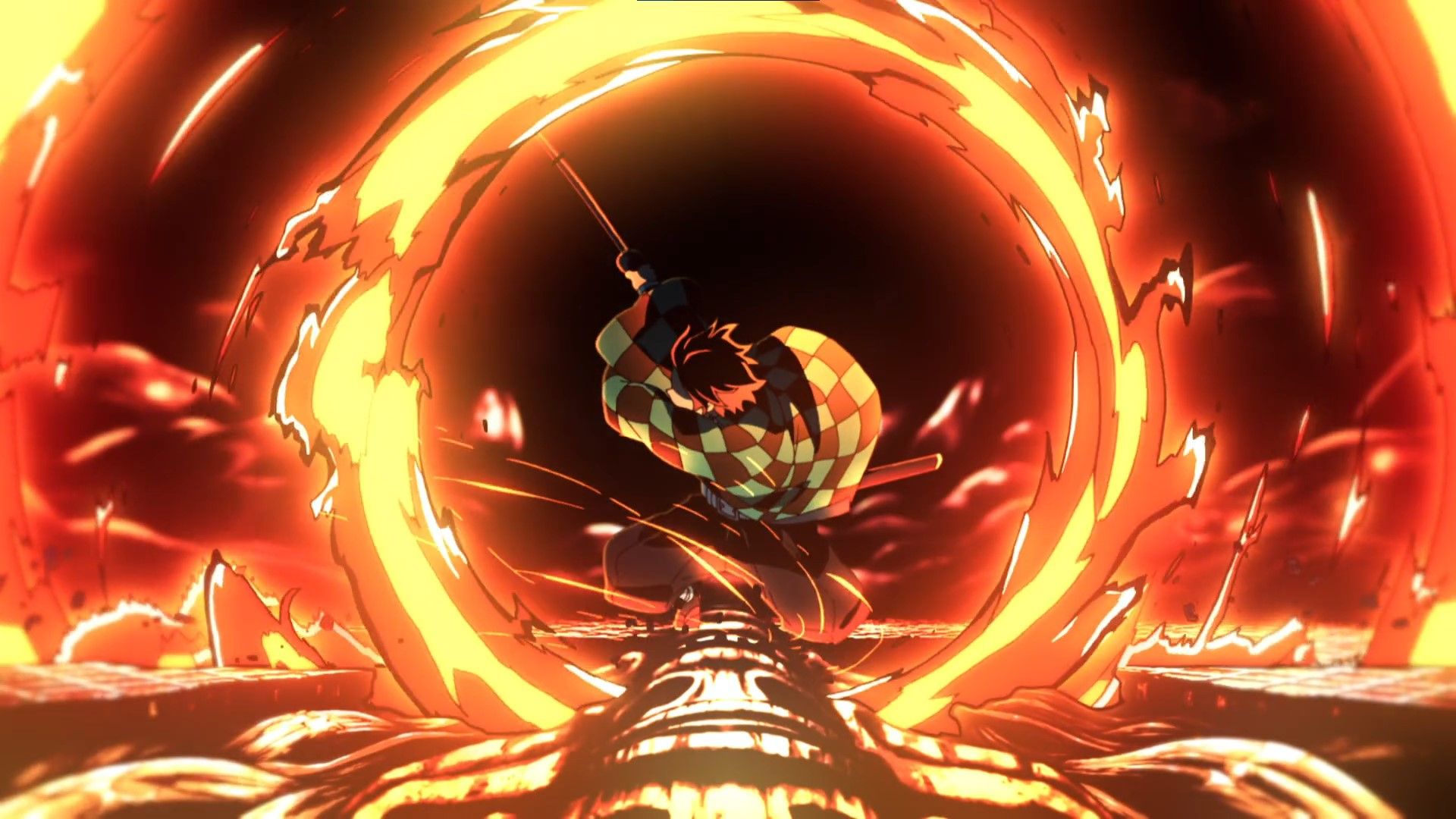 Tanjiro using the clear blue sky technique of sun breathing in Demon Slayer.