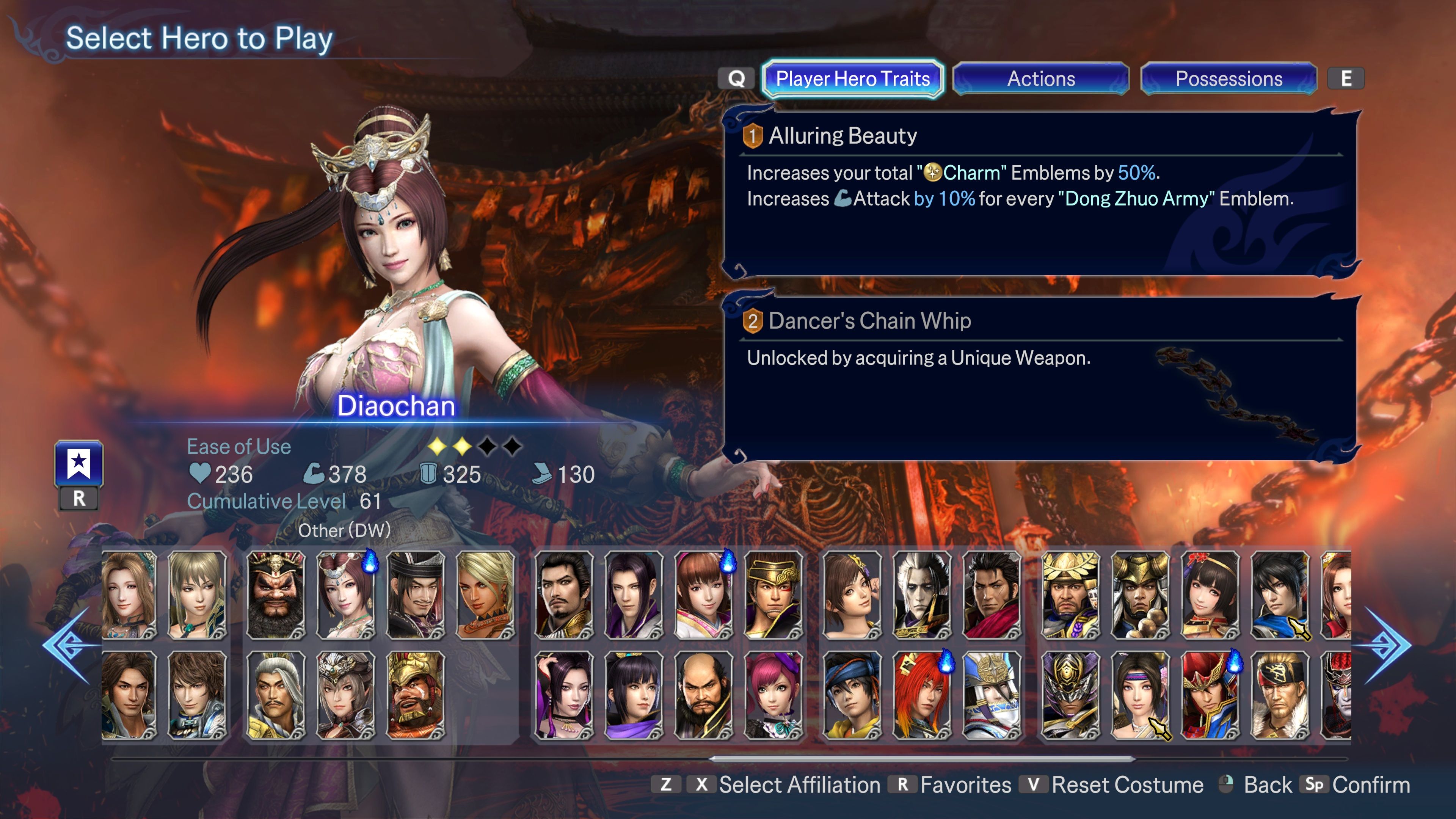 An overview of Diaochan in Warriors: Abyss.
