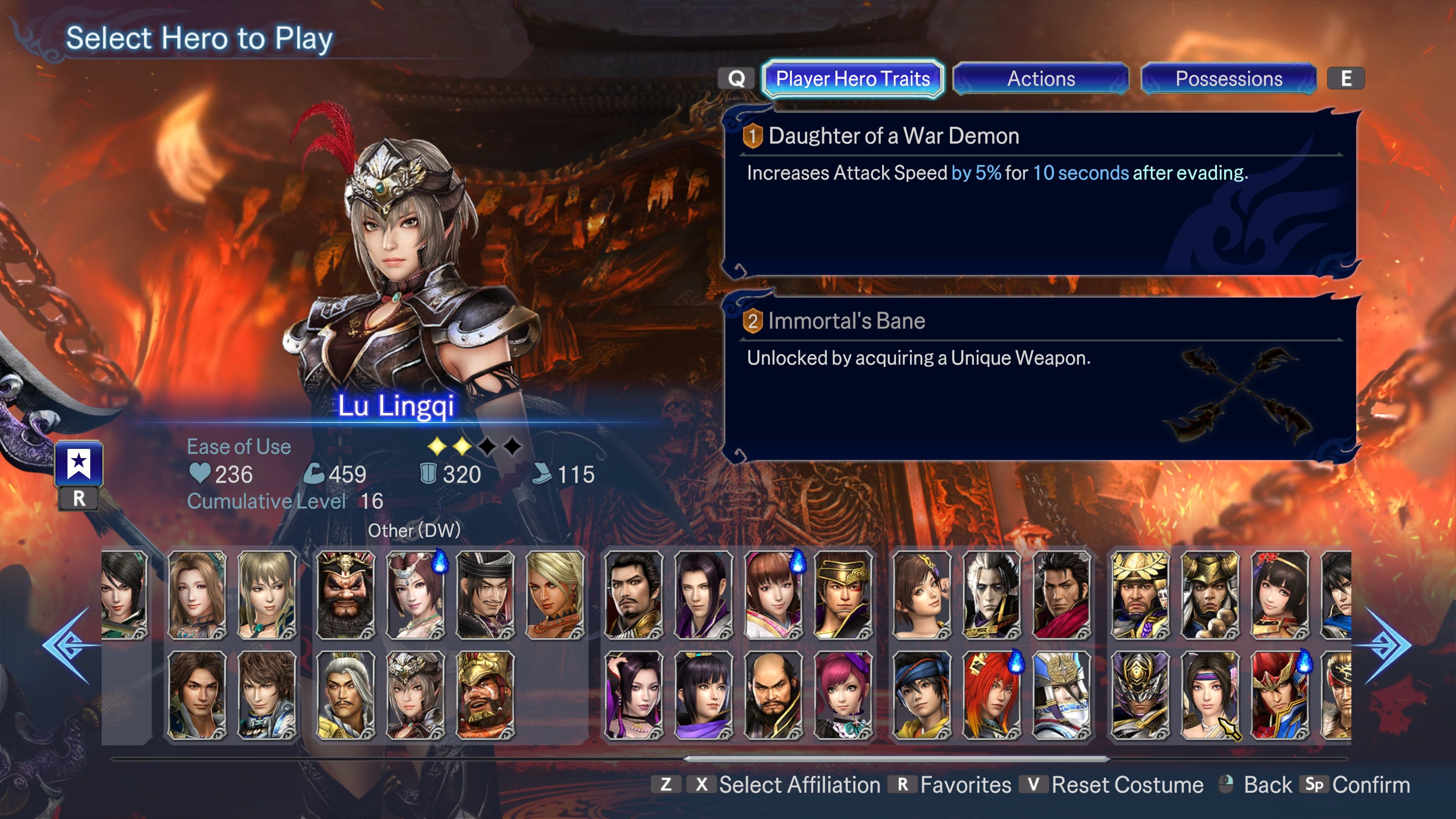 An overview of Lu Lingqi in Warriors: Abyss.