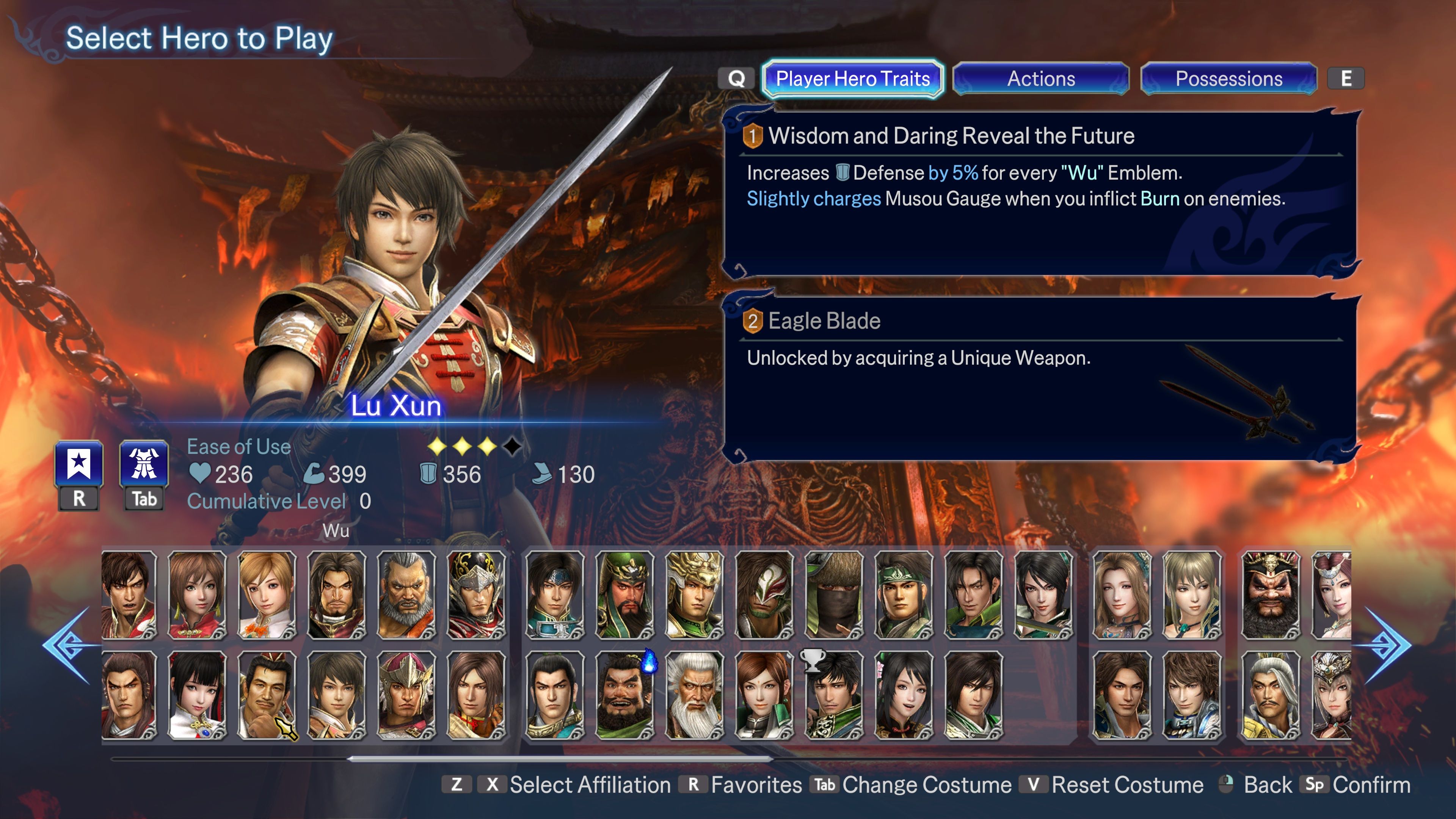 An overview of Lu Xun in Warriors: Abyss.