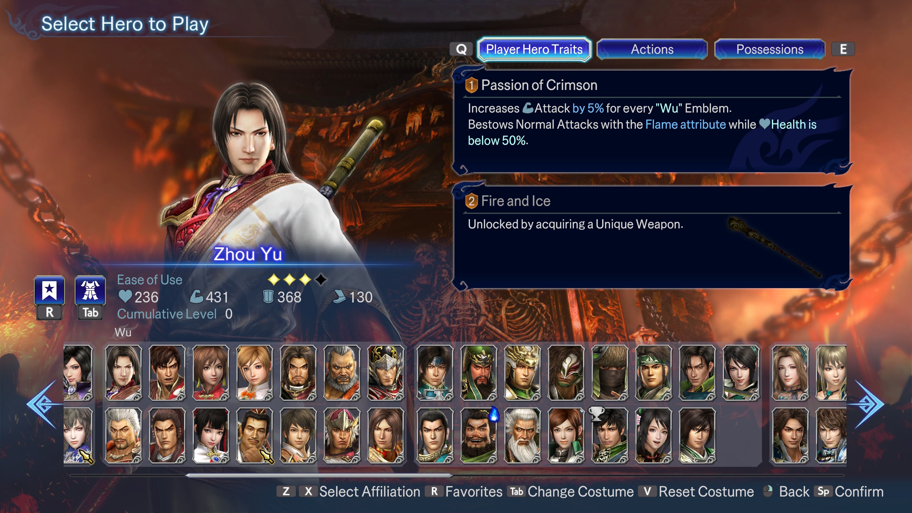 An overview of Zhou Yu in Warriors: Abyss.
