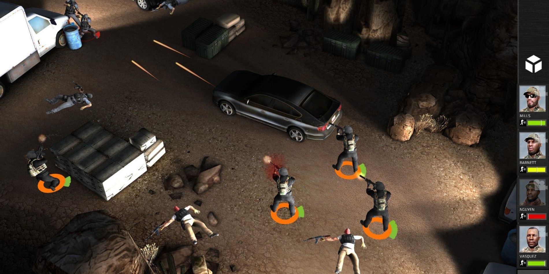 A firing squad blasting away in Breach & Clear.