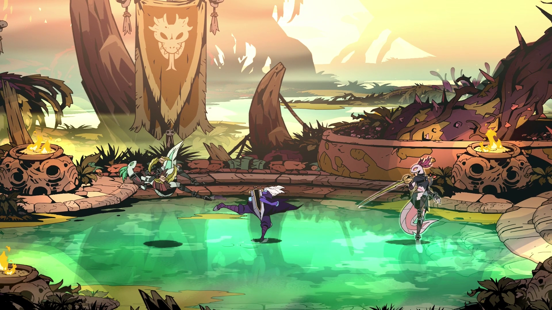 Galandra fighting enemies in Absolum.