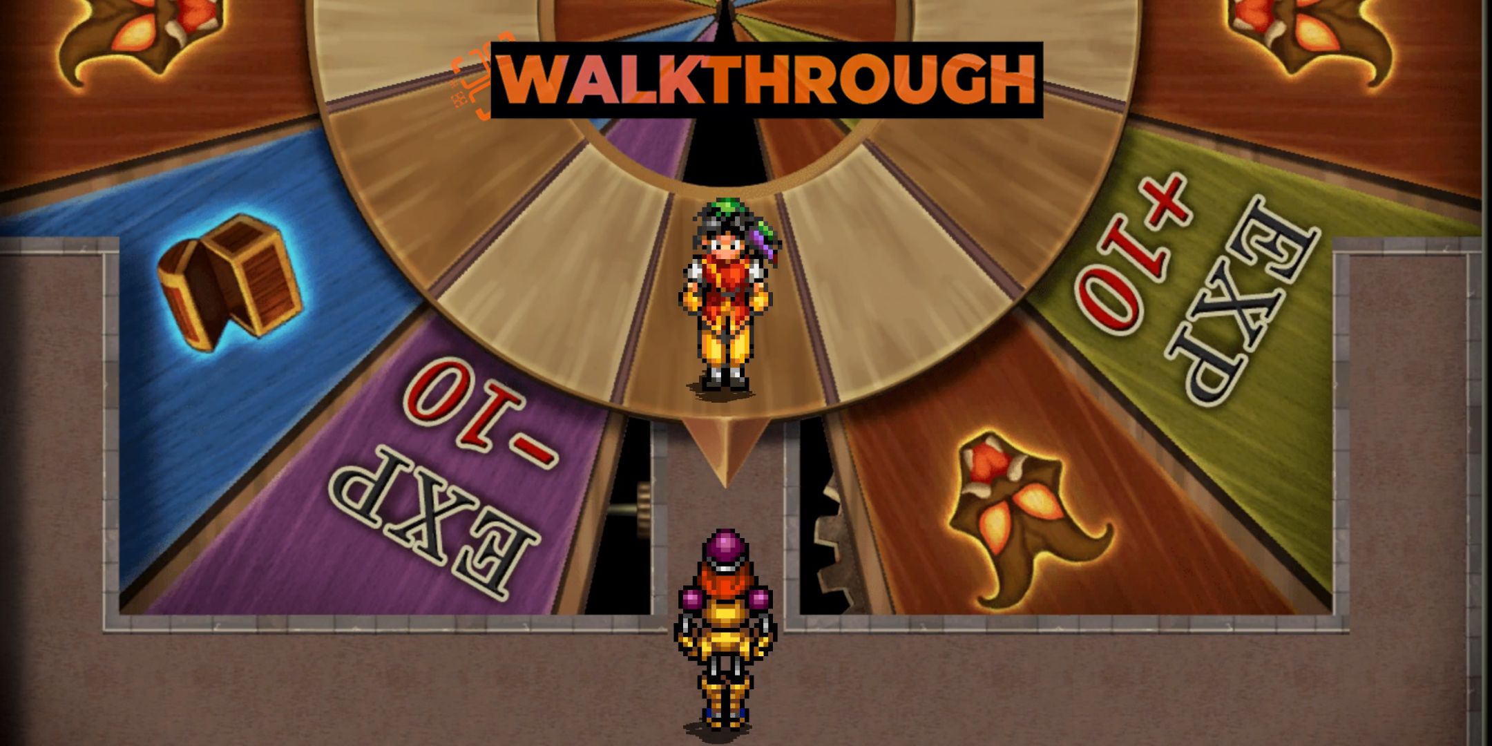Being confronted by a robot soldier after landing on an enemy tile in the giant wheel in Lepant's mansion in the Suikoden 1 HD Remaster.