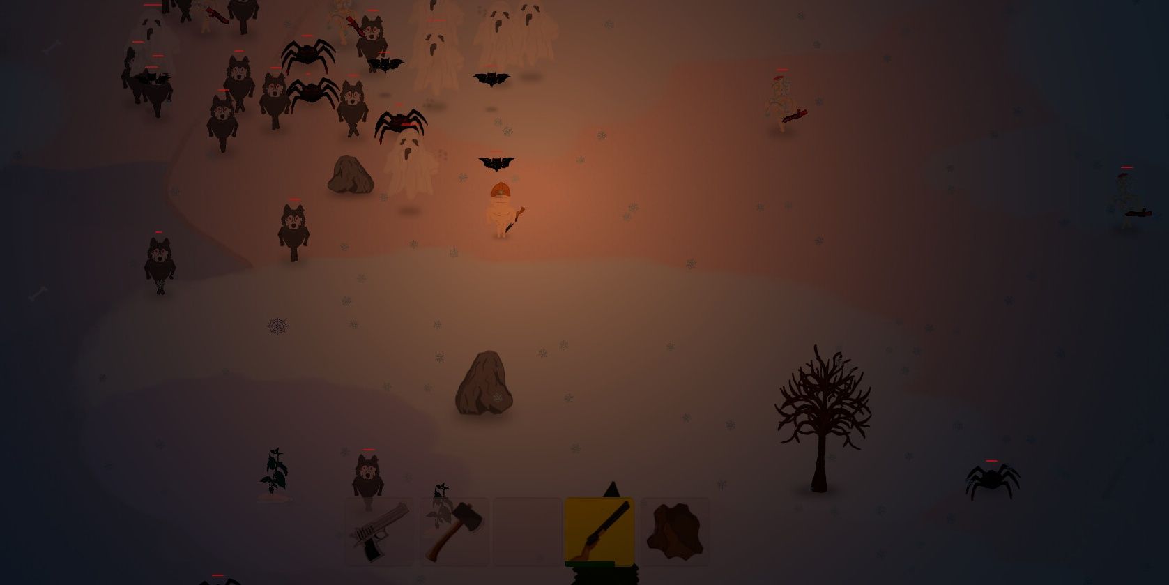 Cold Warms Us: The survivor running from a large horde of night creatures.