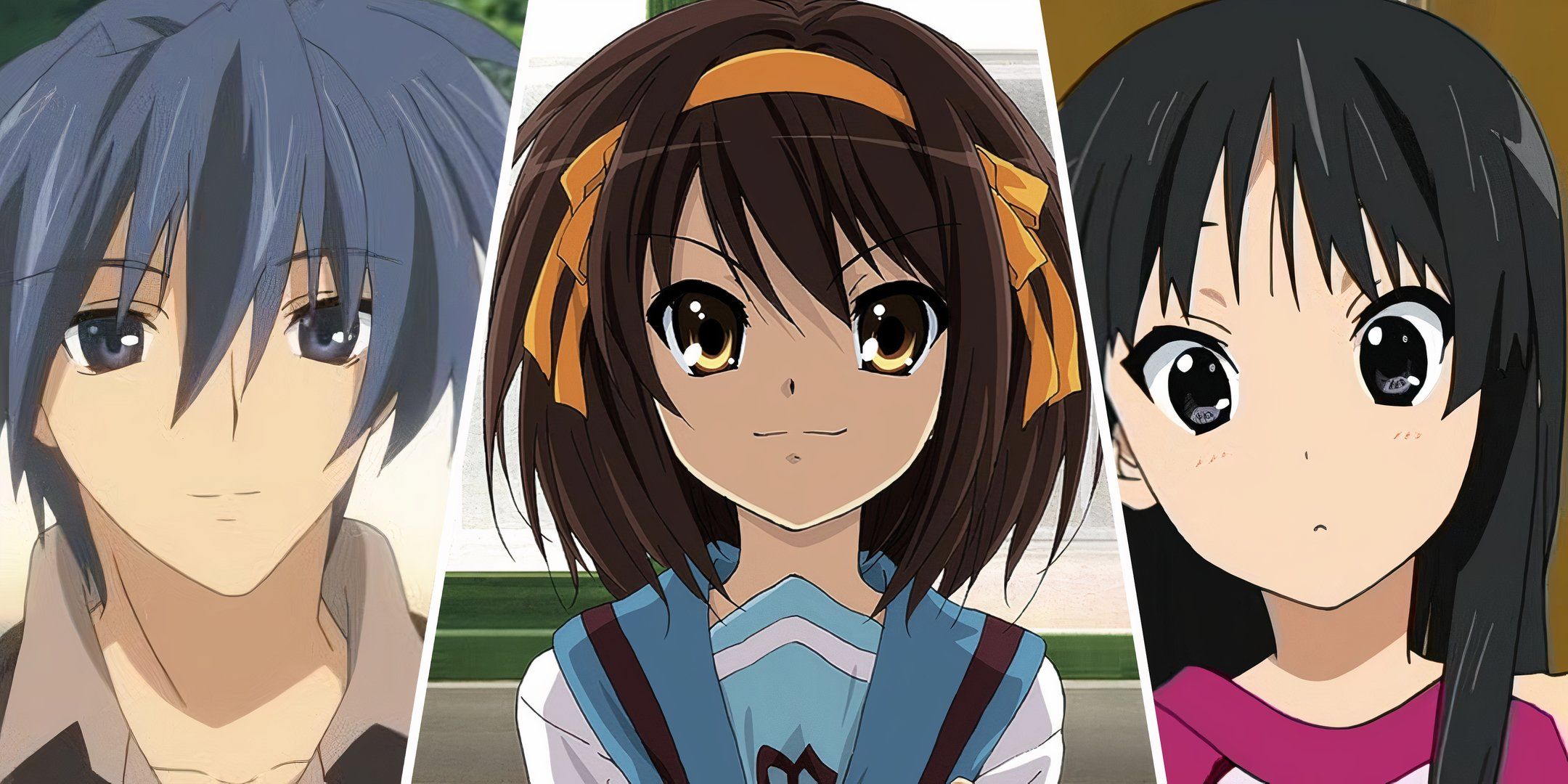 Split image of characters from Clannad, Haruhi and K-On.