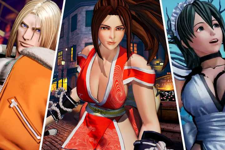 Split image of Terry Bogard, Mai Shiranui and Iroha from SNK series.