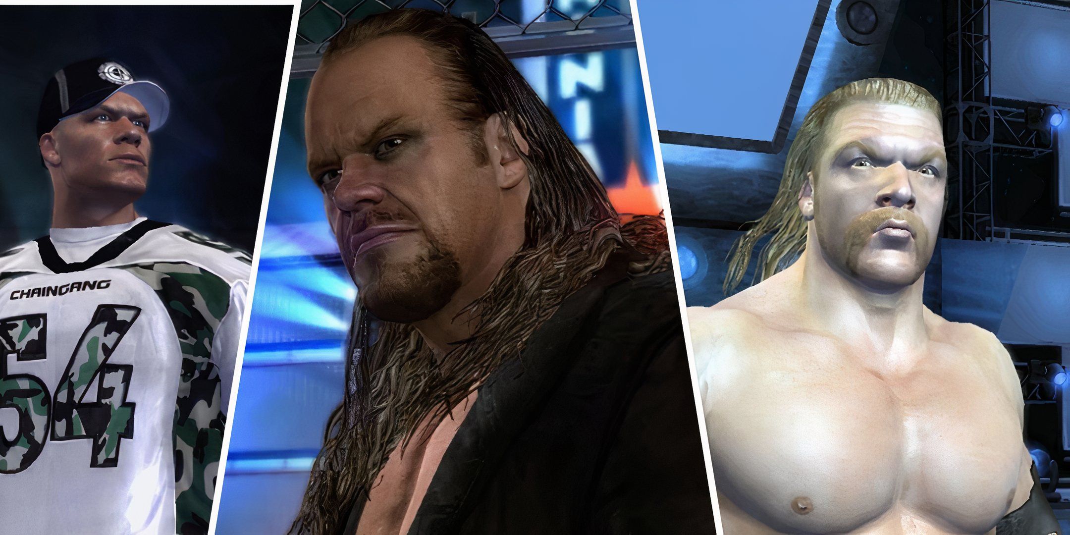 John Cena, the Undertaker, and Triple H across various WWE SmackDown vs. Raw titles.
