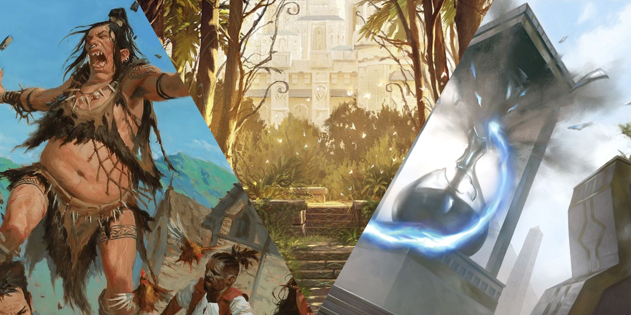 A DnD collage of a hill giant, a garden, and an hourglass.