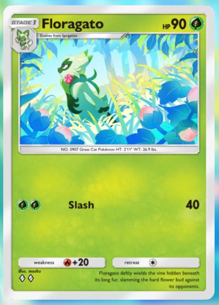 The Floragato card, from Shining Revelry in Pokemon TCG Pocket.
