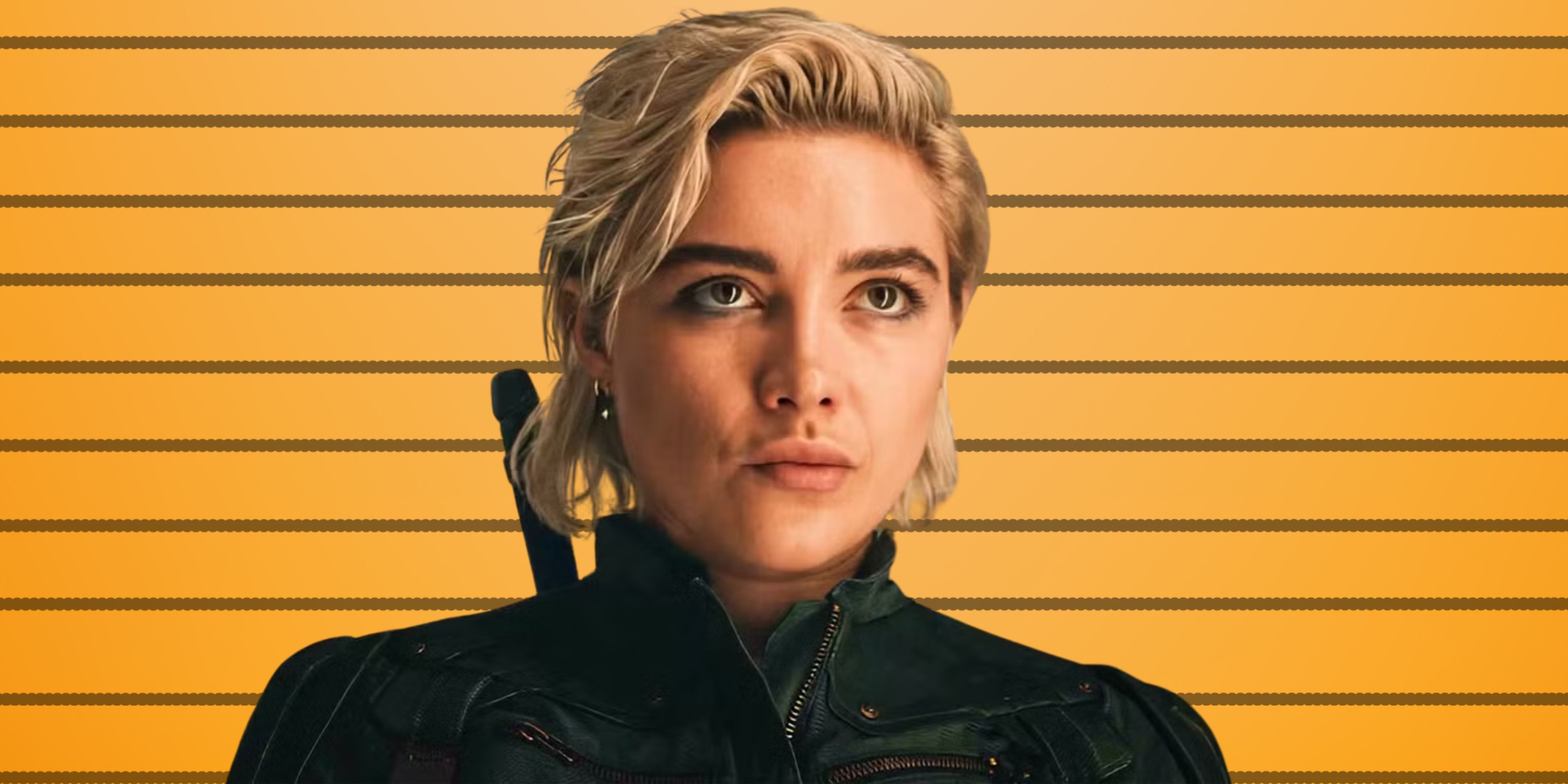 Florence Pugh in Thunderbolts with black lines behind her