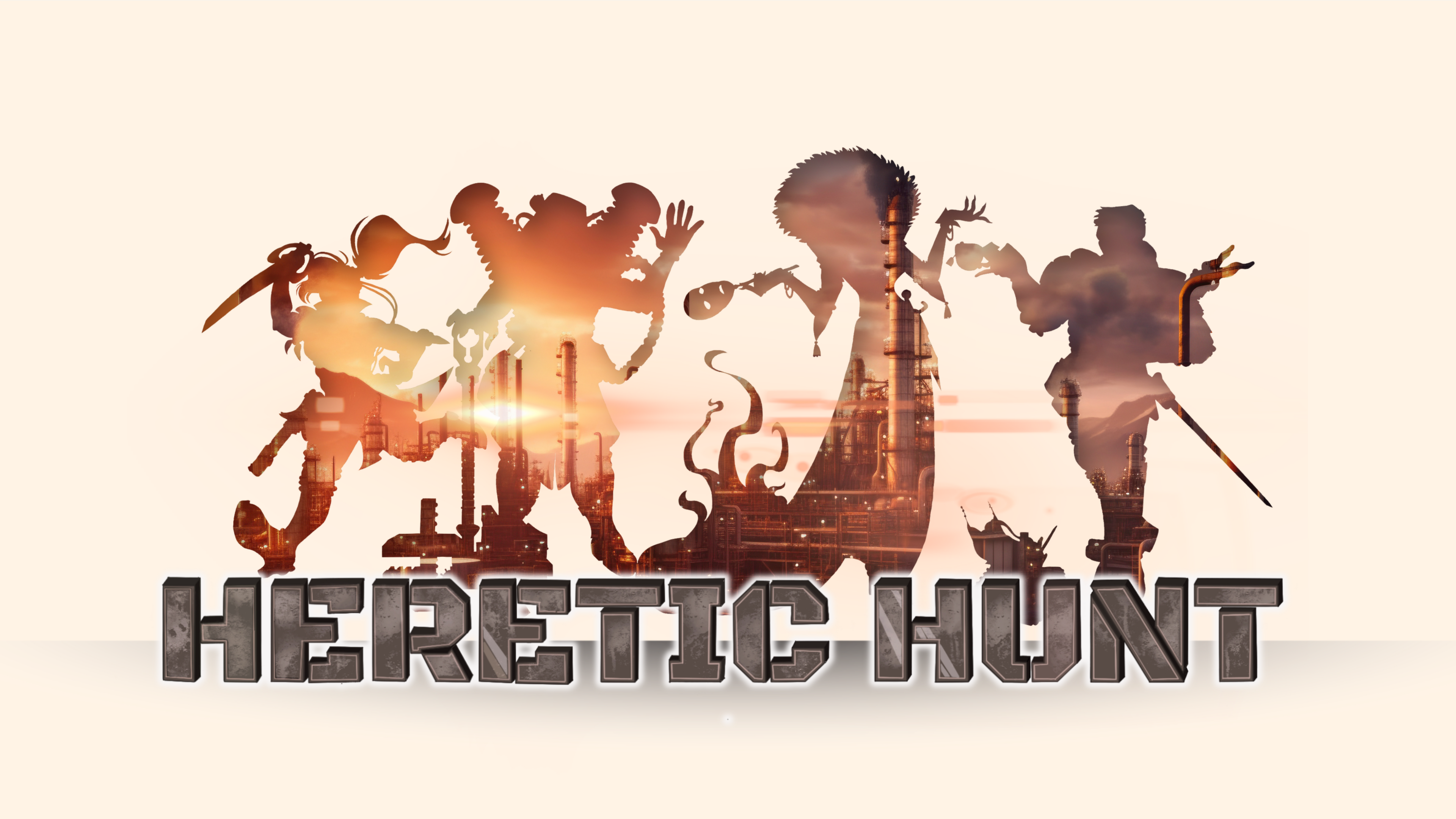 Heretic Hunt poster featuring sillhouettes of the four characters