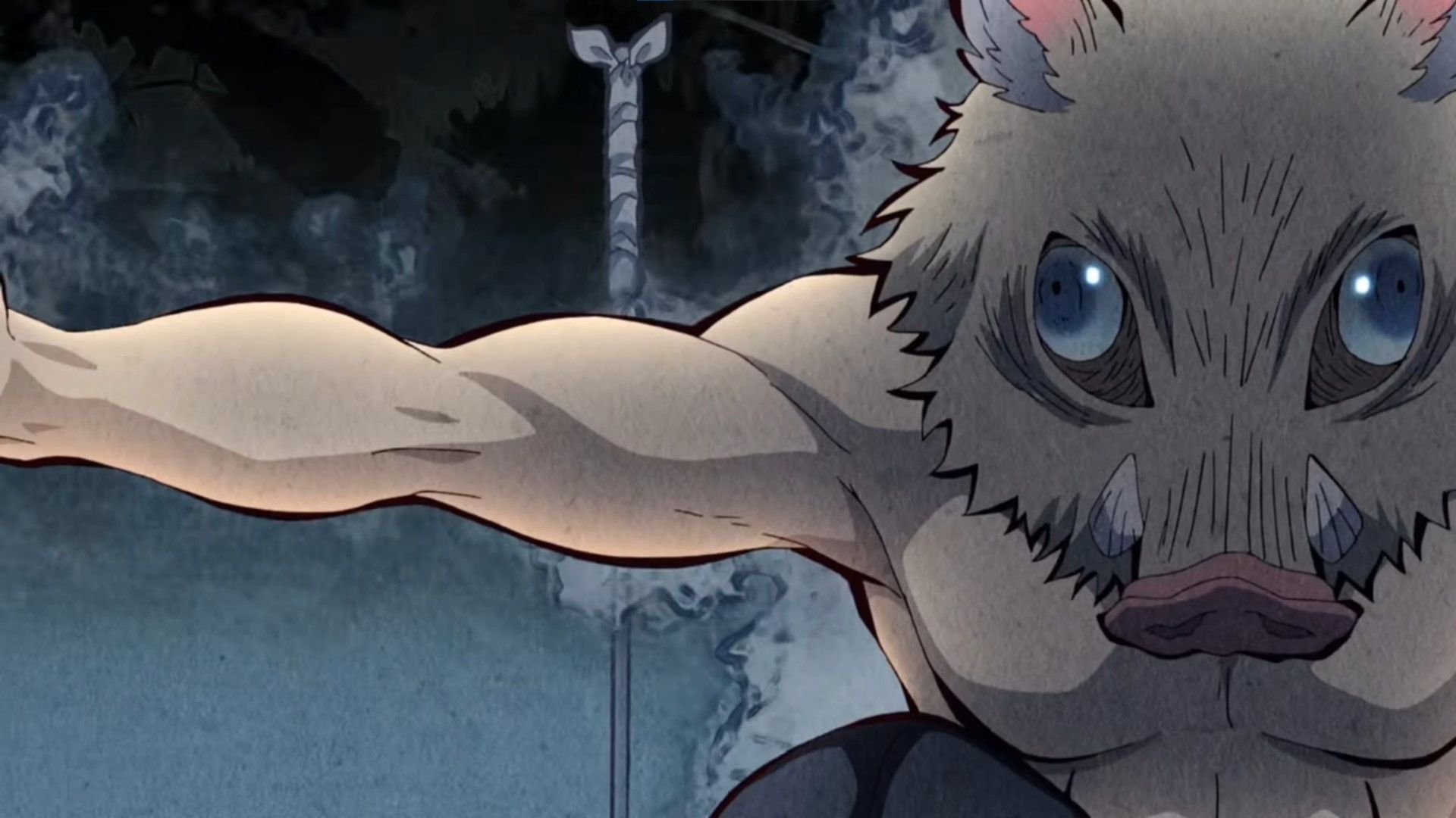 Inosuke from Demon Slayer using beast breathing.