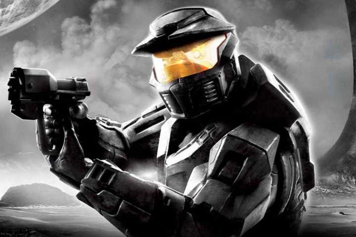 Master Chief on a black and white background