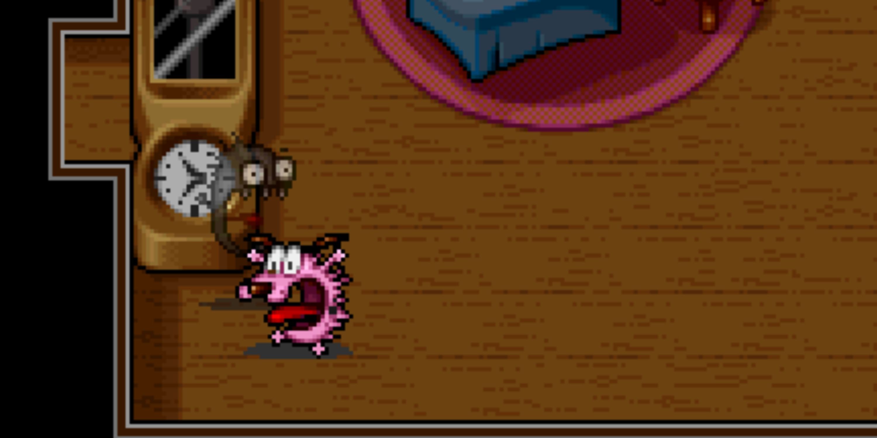Courage gets scared by a ghost in Creep TV.