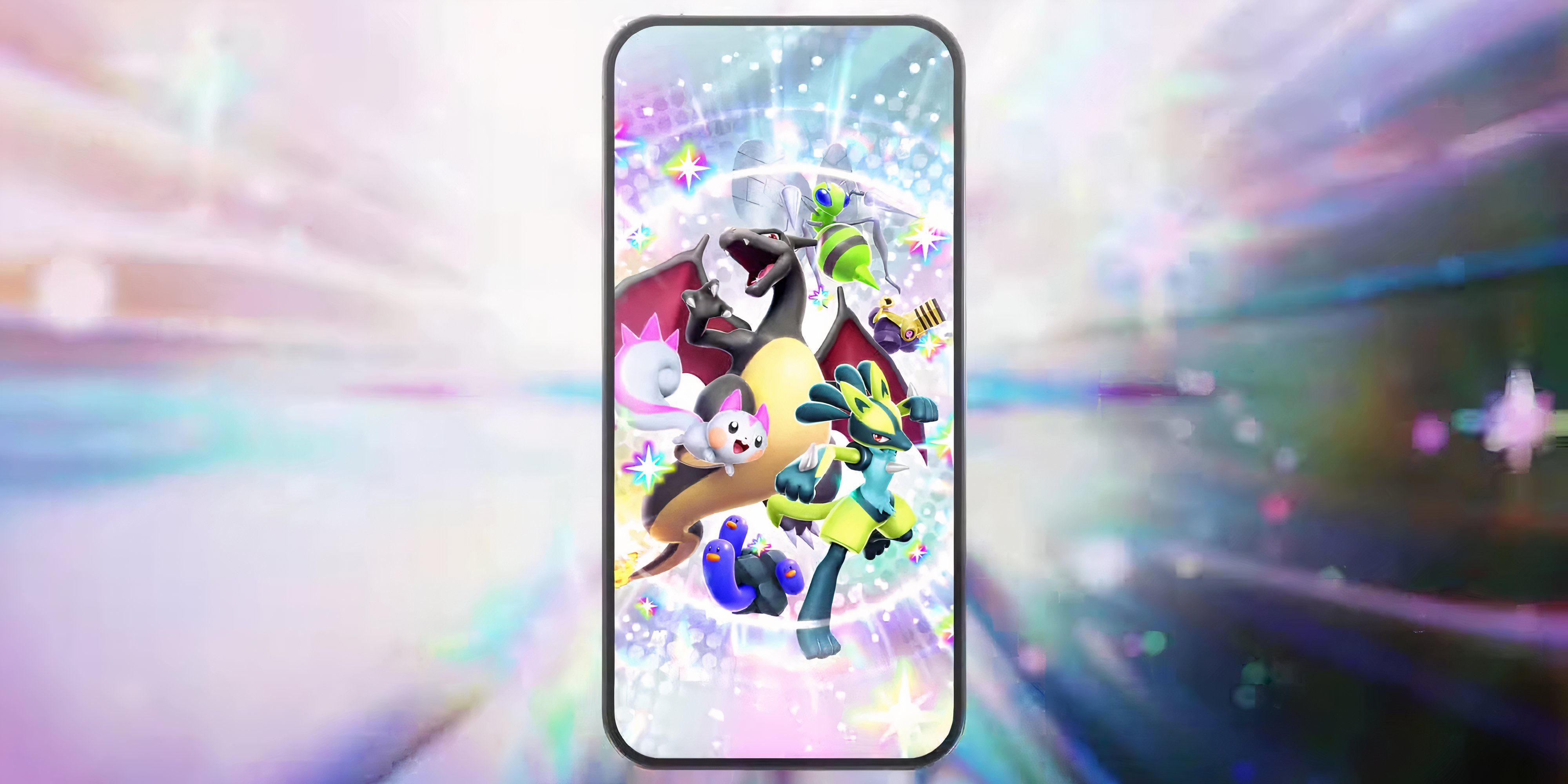 key art from pokemon tcg pocket shining revelry on a phone screen.