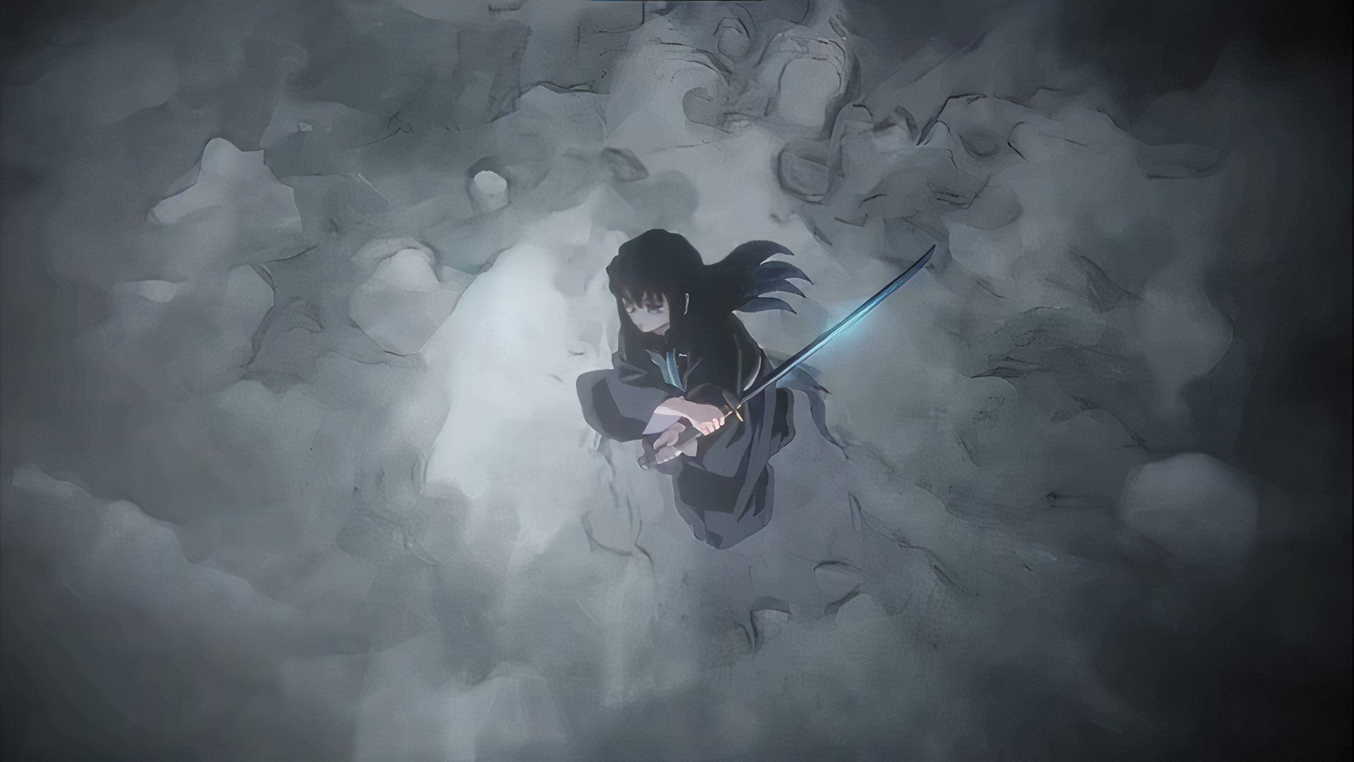 Muichiro Tokito from Demon Slayer using mist breathing.