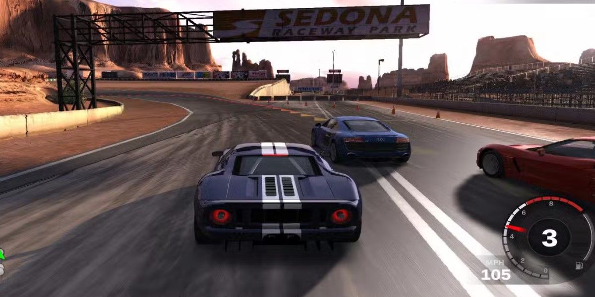 Overtaking two cars in Forza Motorsport 3.