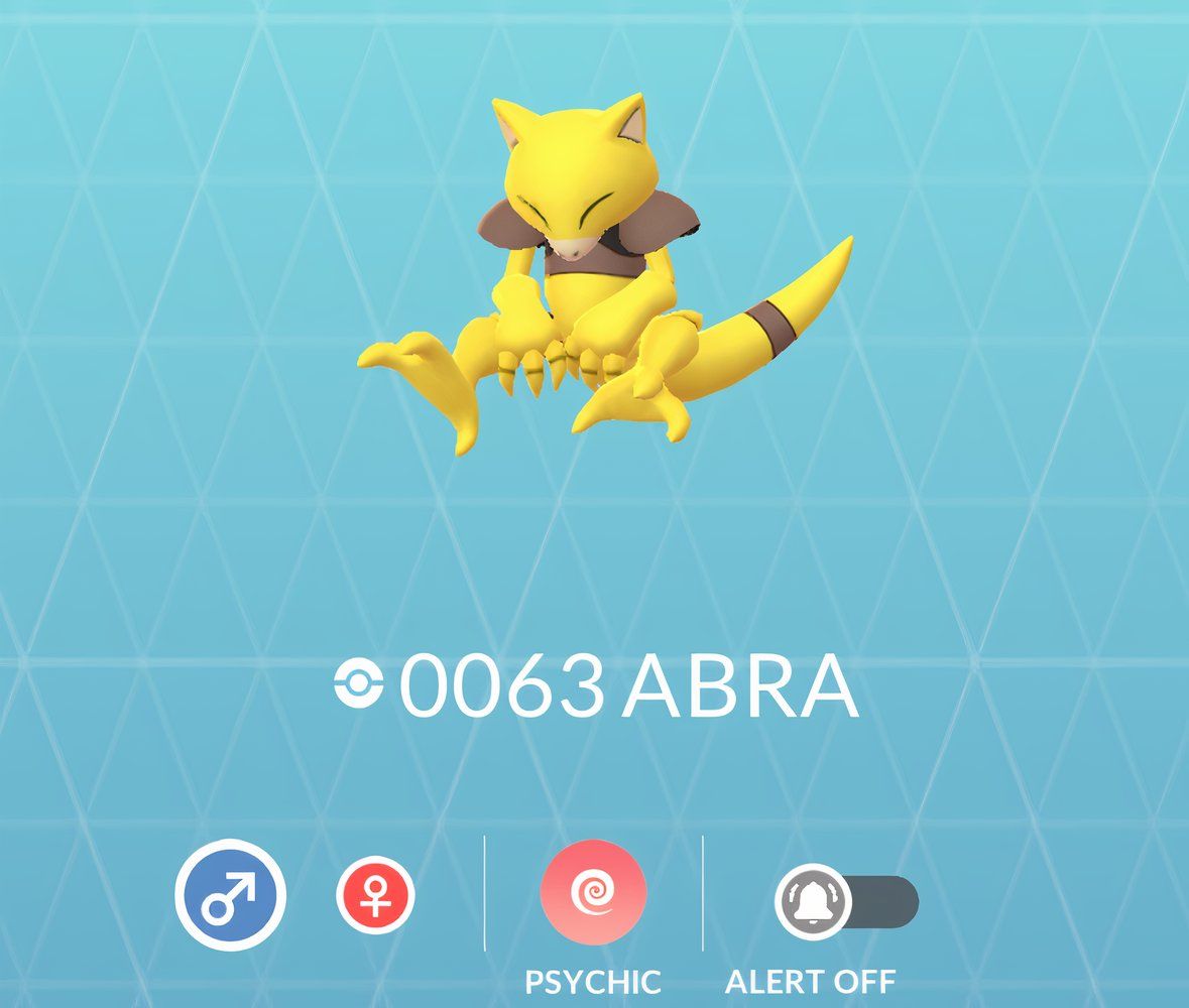 Abra's PokeDex screen from Pokemon Go.
