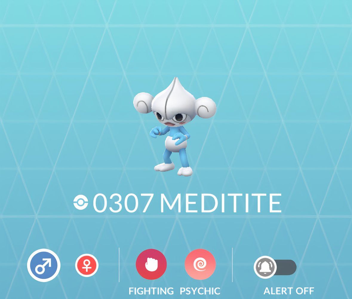 Meditite's Pokedex screen from Pokemon Go.