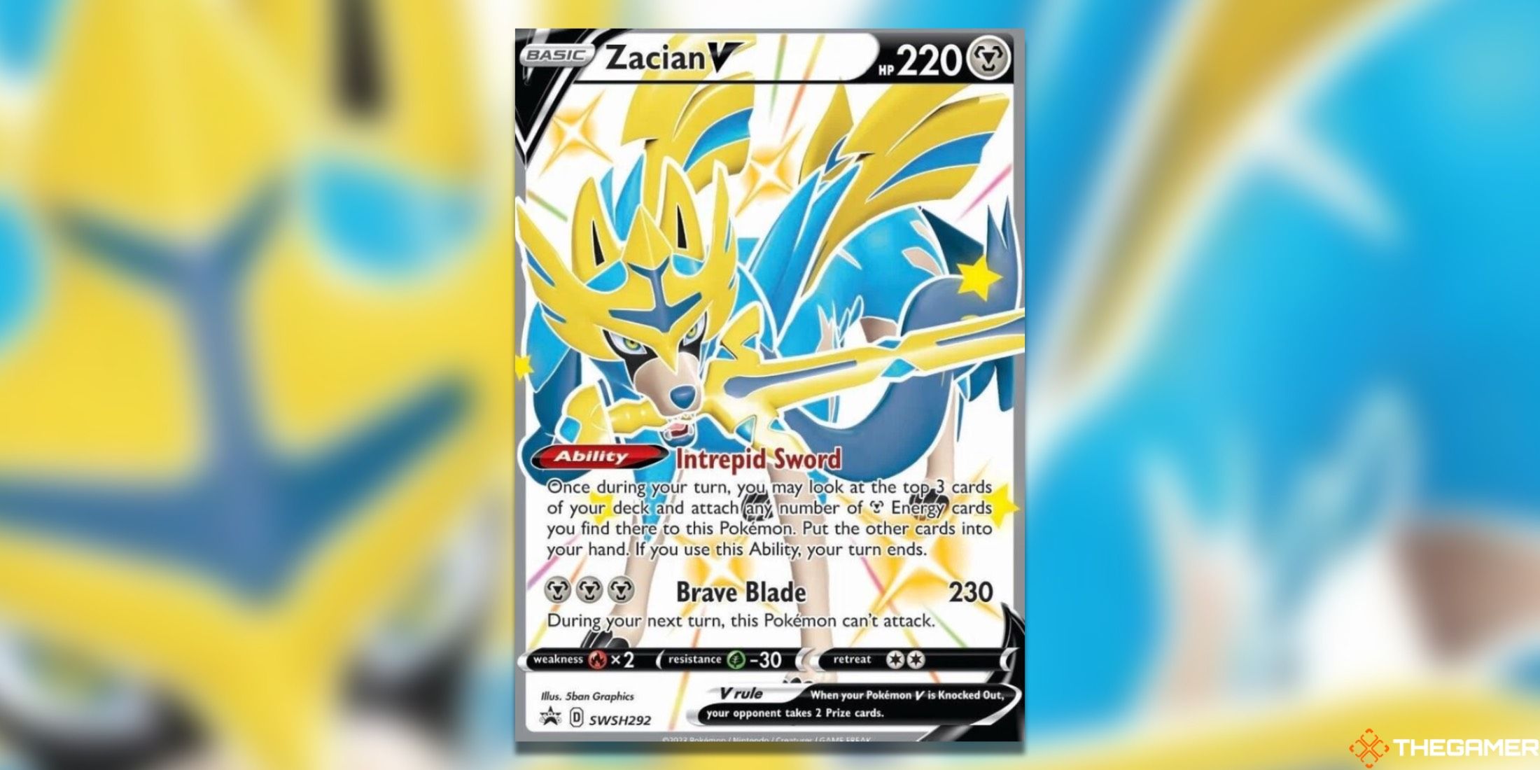 The Zacian V SwSh Promo Shiny in the Pokemon TCG.
