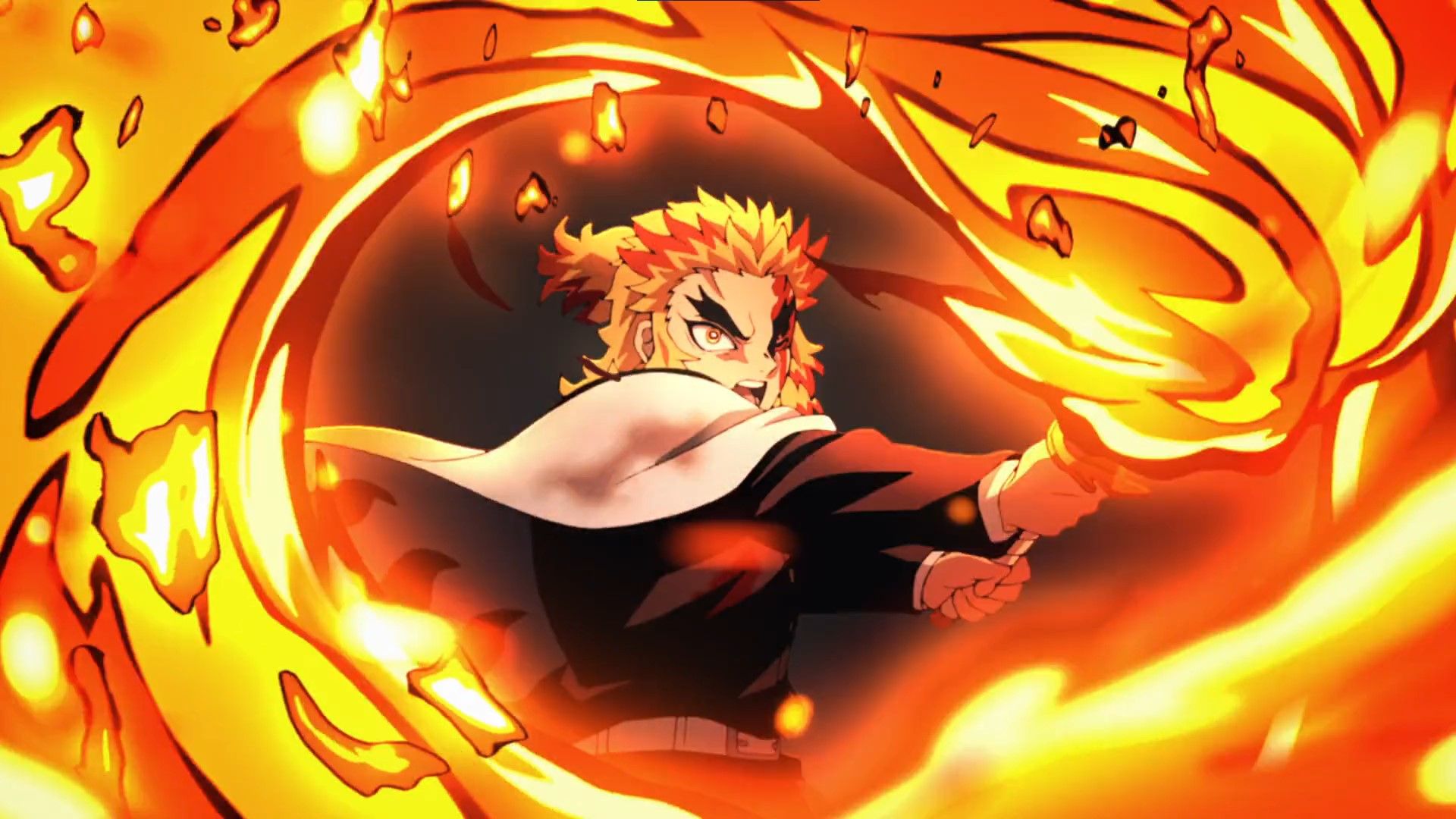 Rengoku from Demon Slayer using Flame Breathing.