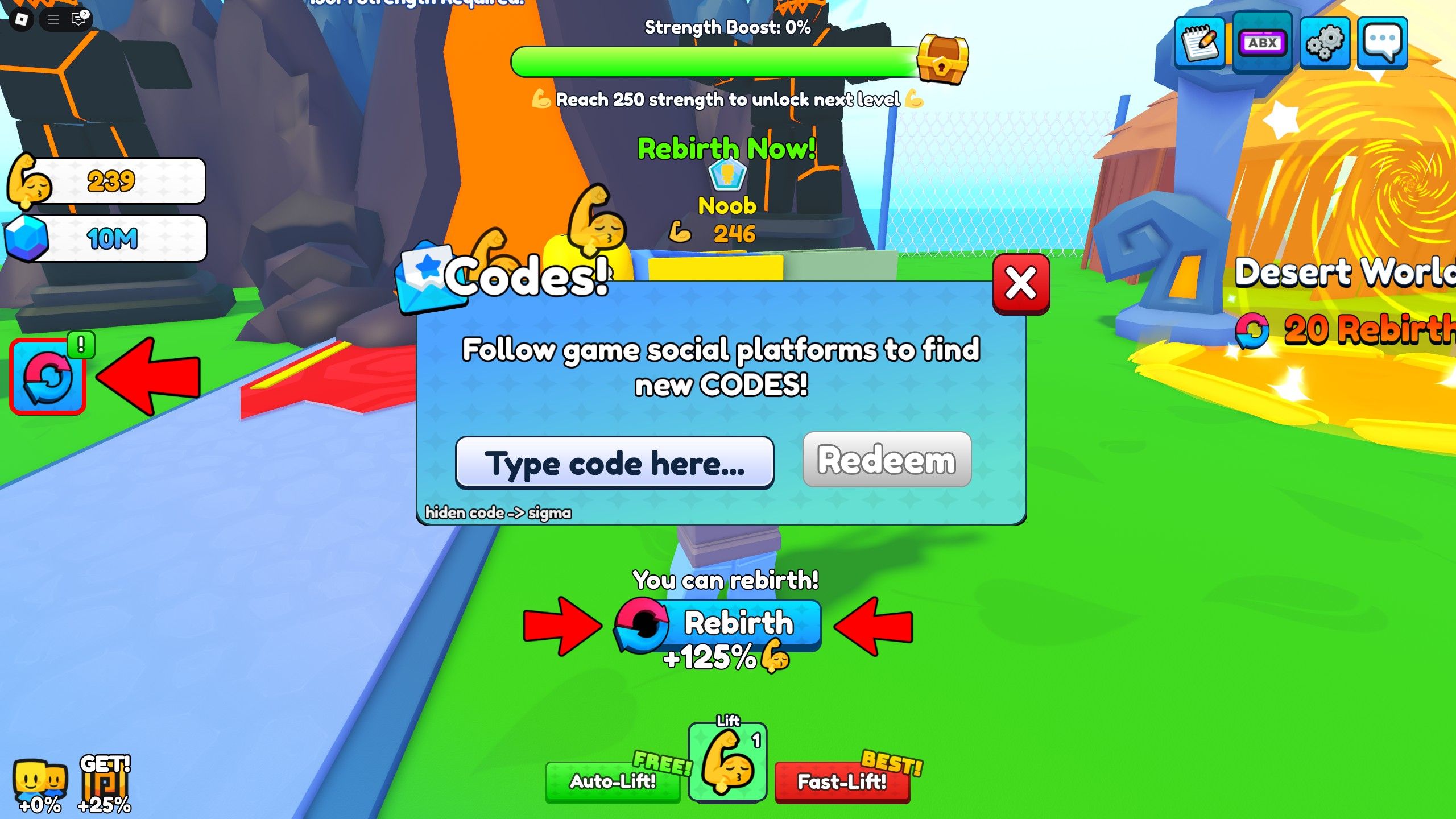 the codes box in Sigma Boy Simulator on Roblox
