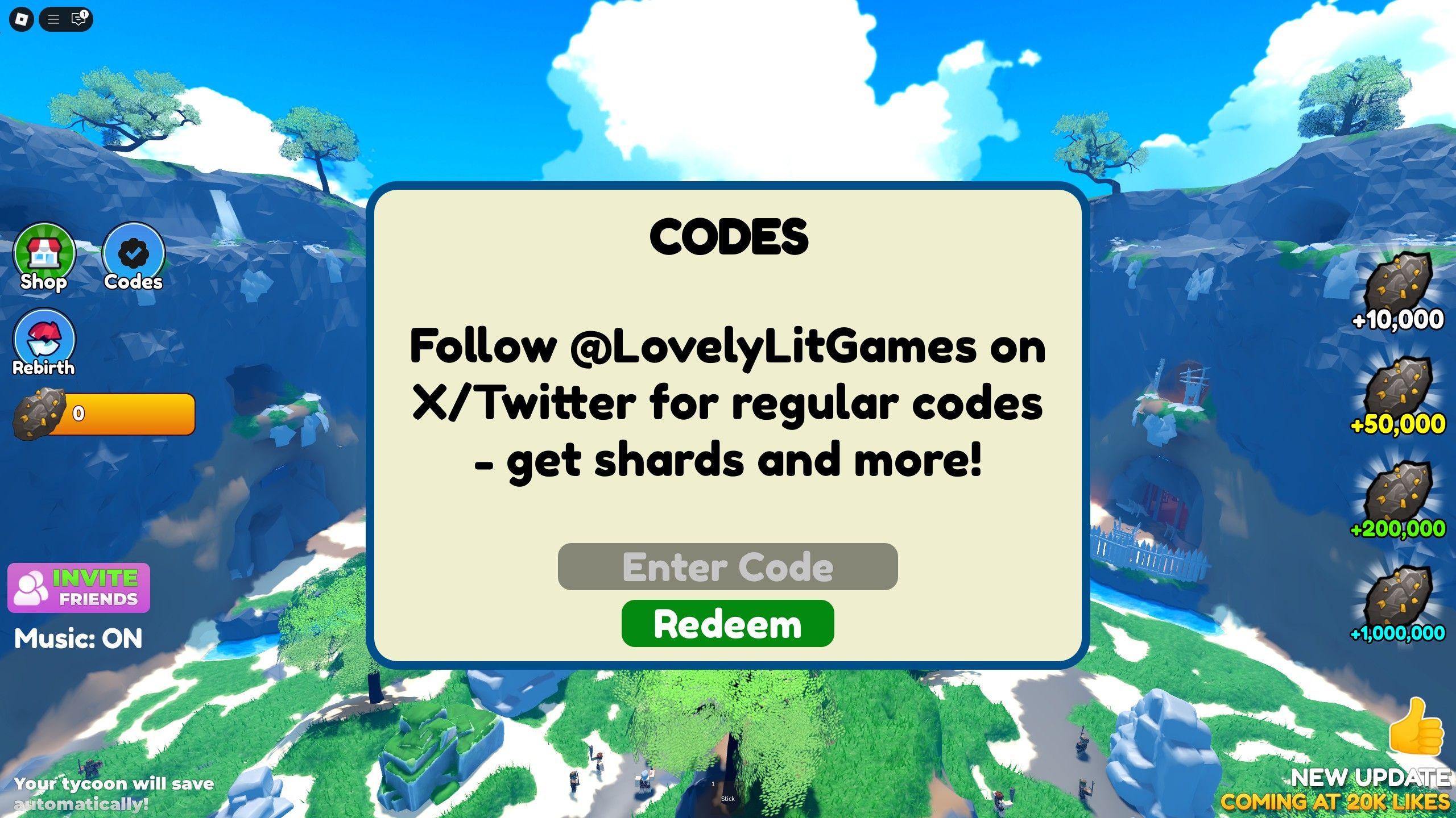 the codes box in Unga Bunga Caveman Tycoon on Roblox 