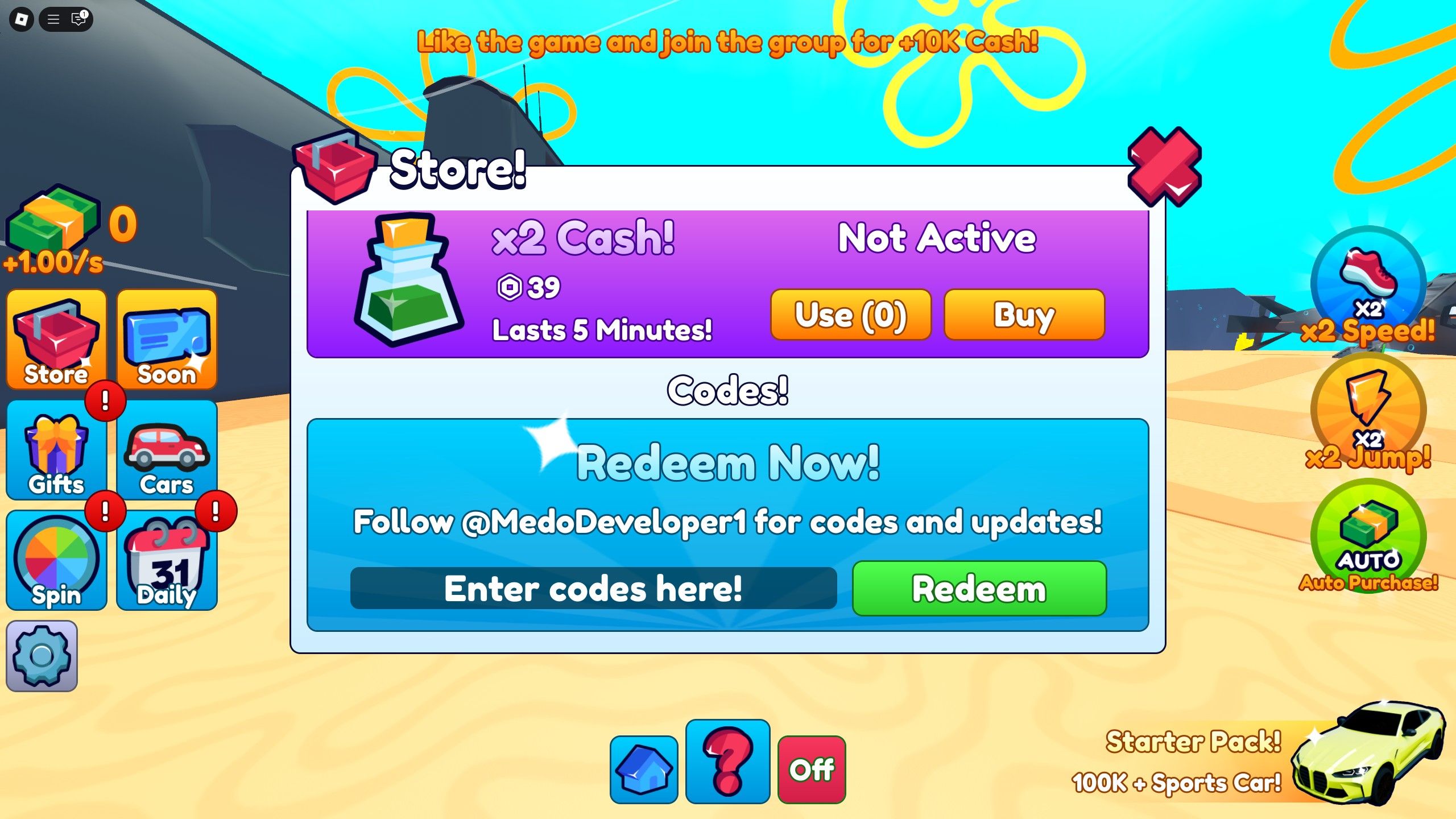 the codes box in Luxury Submarine Tycoon on Roblox 
