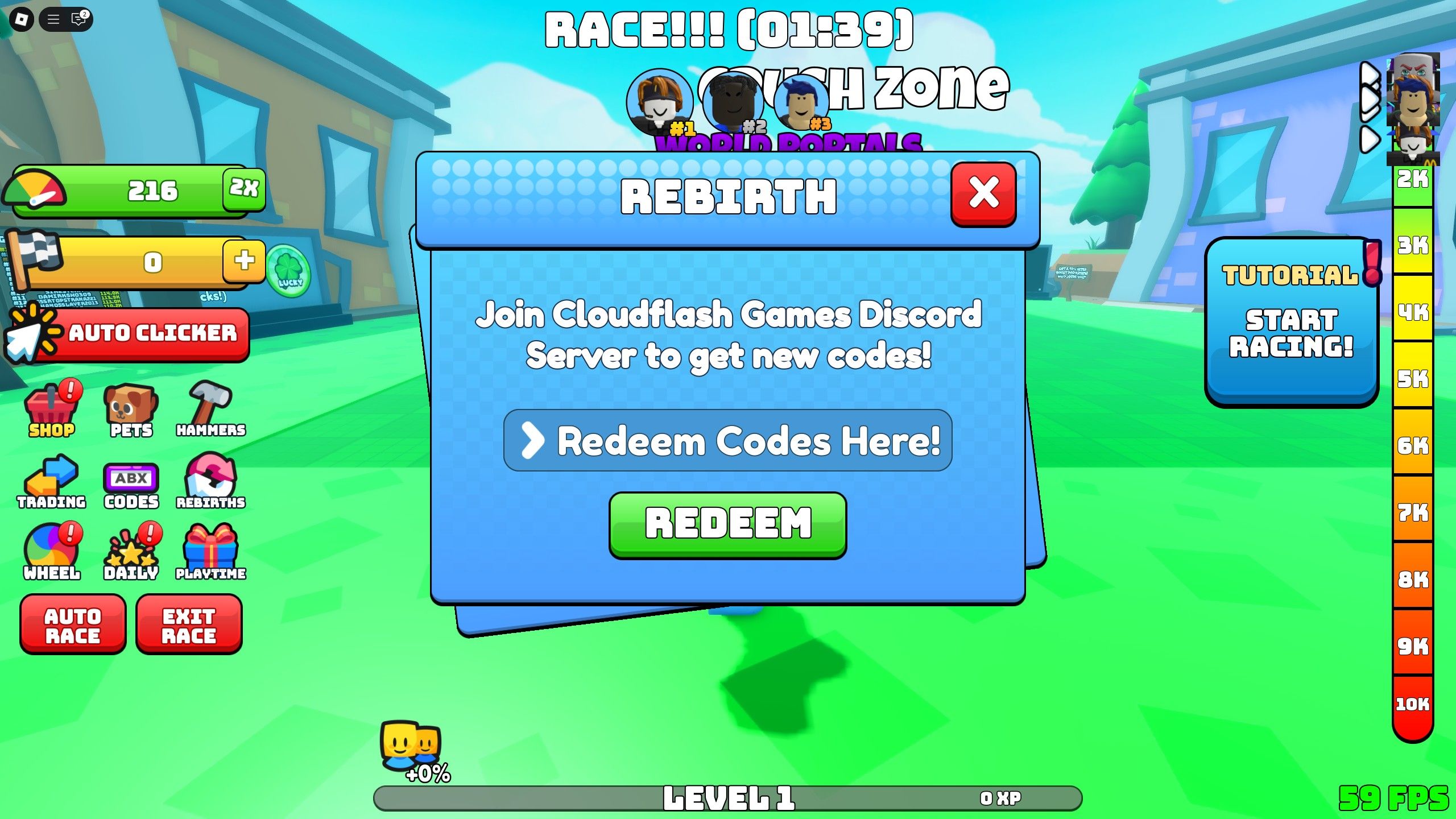 the codes box in Floor Race on Roblox