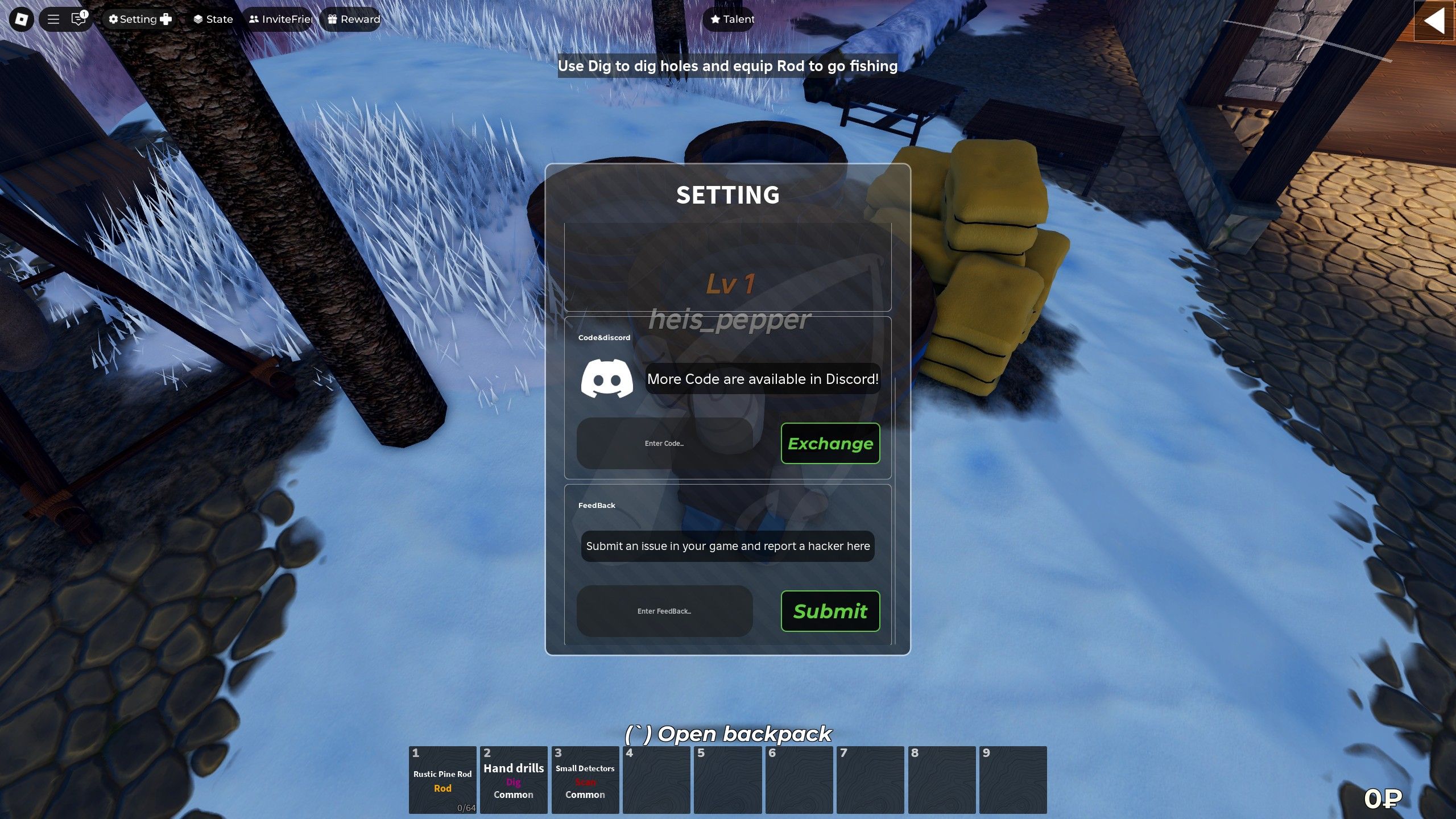 the codes box in Icebound Detector on Roblox 