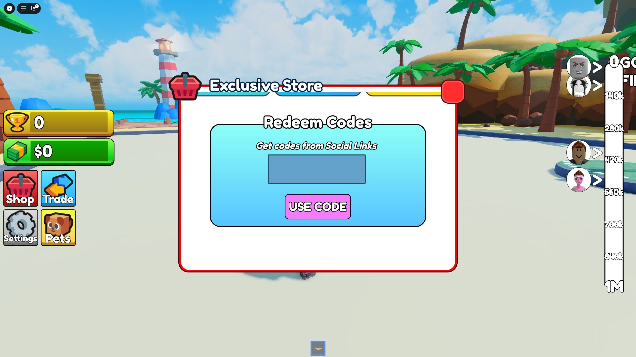 the codes box in Drill Digging Simulator on Roblox